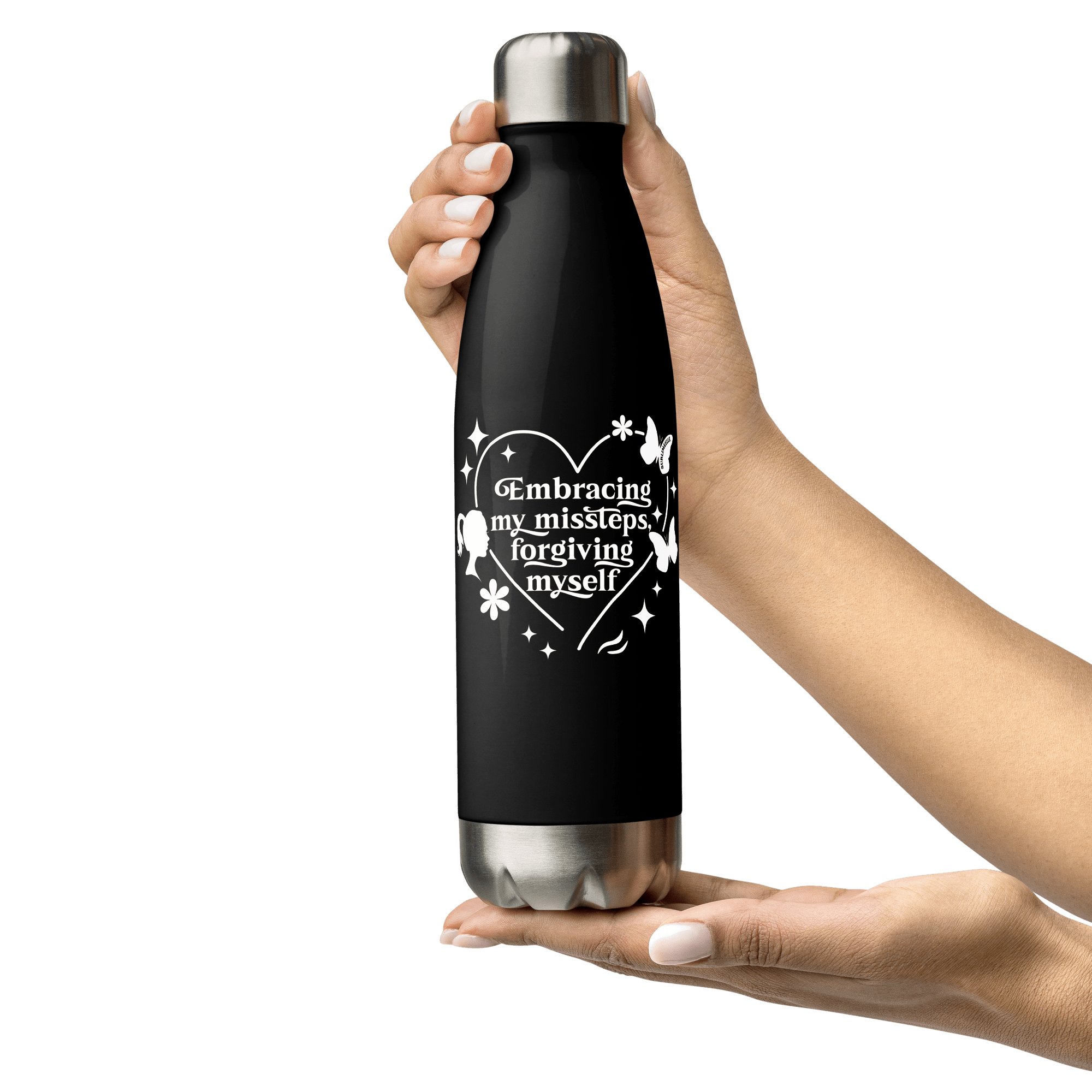 Black Water Bottle With Inspirational Quote/Stainless Steel - SublimeElle Self - Love