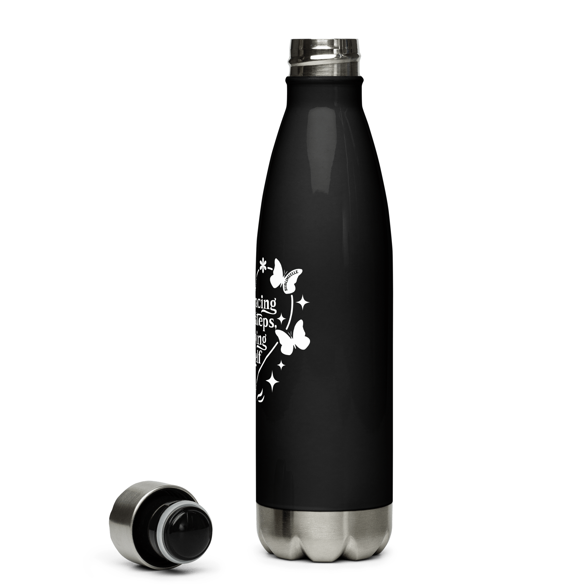 Black Water Bottle With Inspirational Quote/Stainless Steel - SublimeElle Self - Love