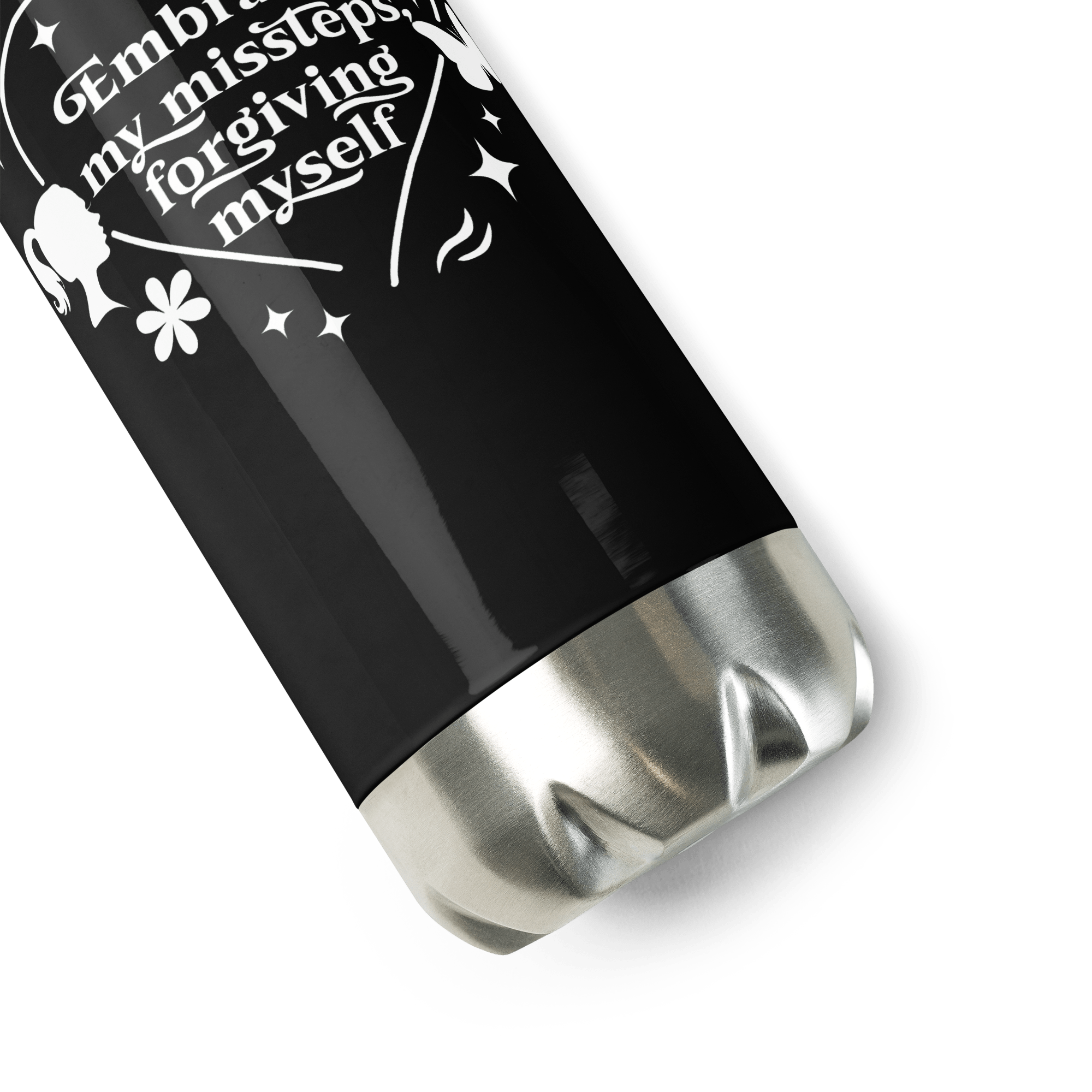 Black Water Bottle With Inspirational Quote/Stainless Steel - SublimeElle Self - Love