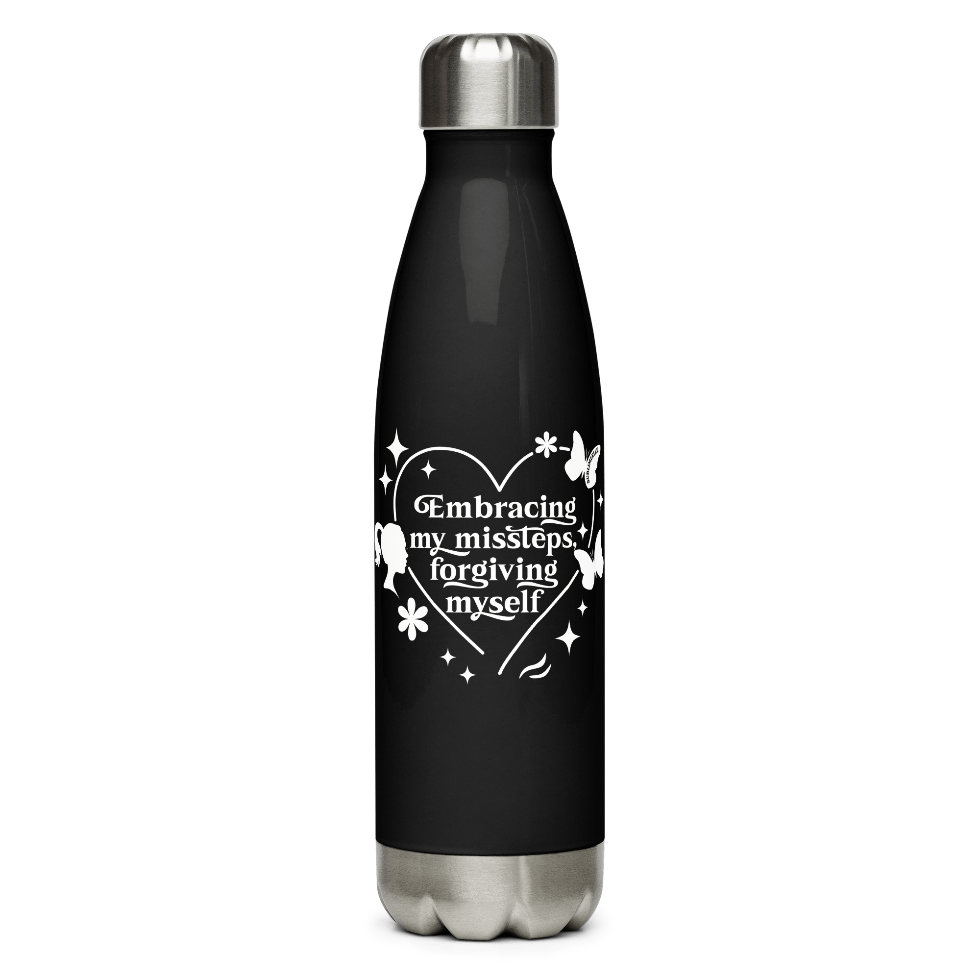 Black Water Bottle With Inspirational Quote/Stainless Steel - SublimeElle Self - Love