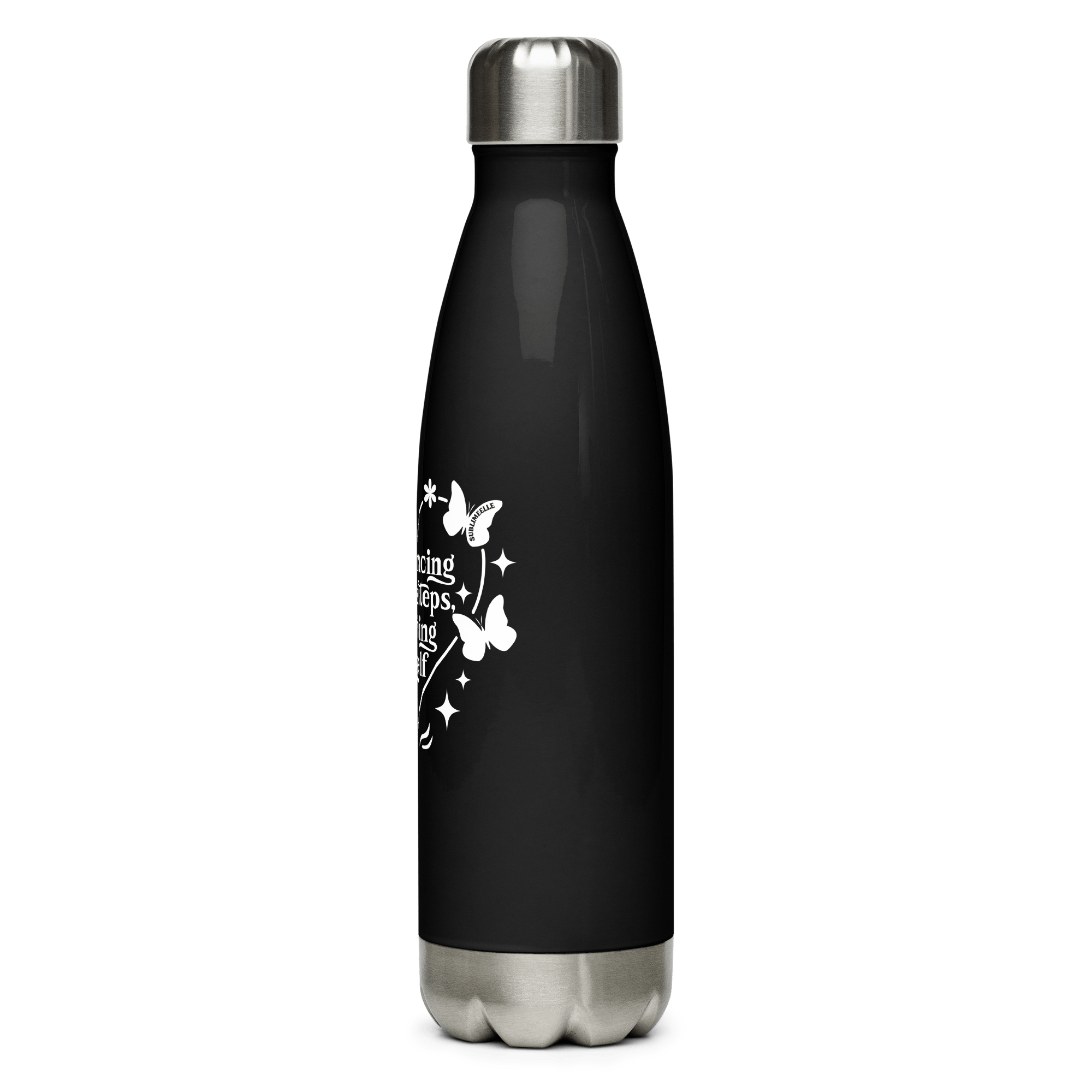 Black Water Bottle With Inspirational Quote/Stainless Steel - SublimeElle Self - Love