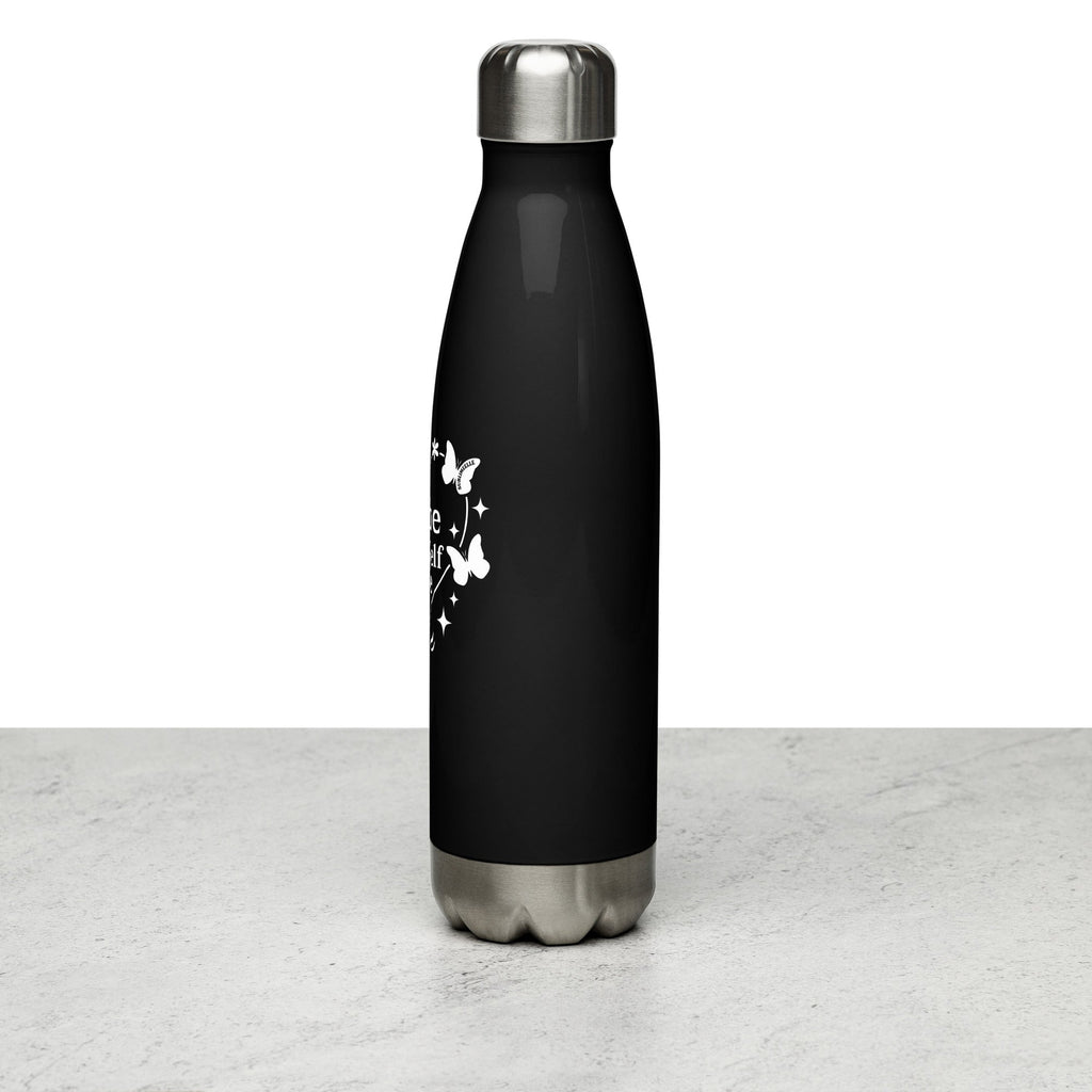 Black Water Bottle with Self - love Quote/Stainless Steel - SublimeElle Self - Love