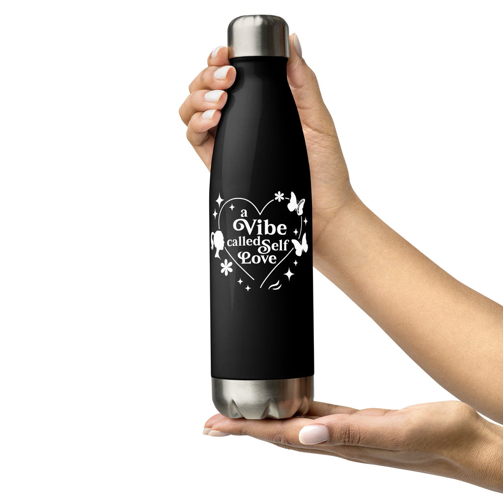 Black Water Bottle with Self - love Quote/Stainless Steel - SublimeElle Self - Love
