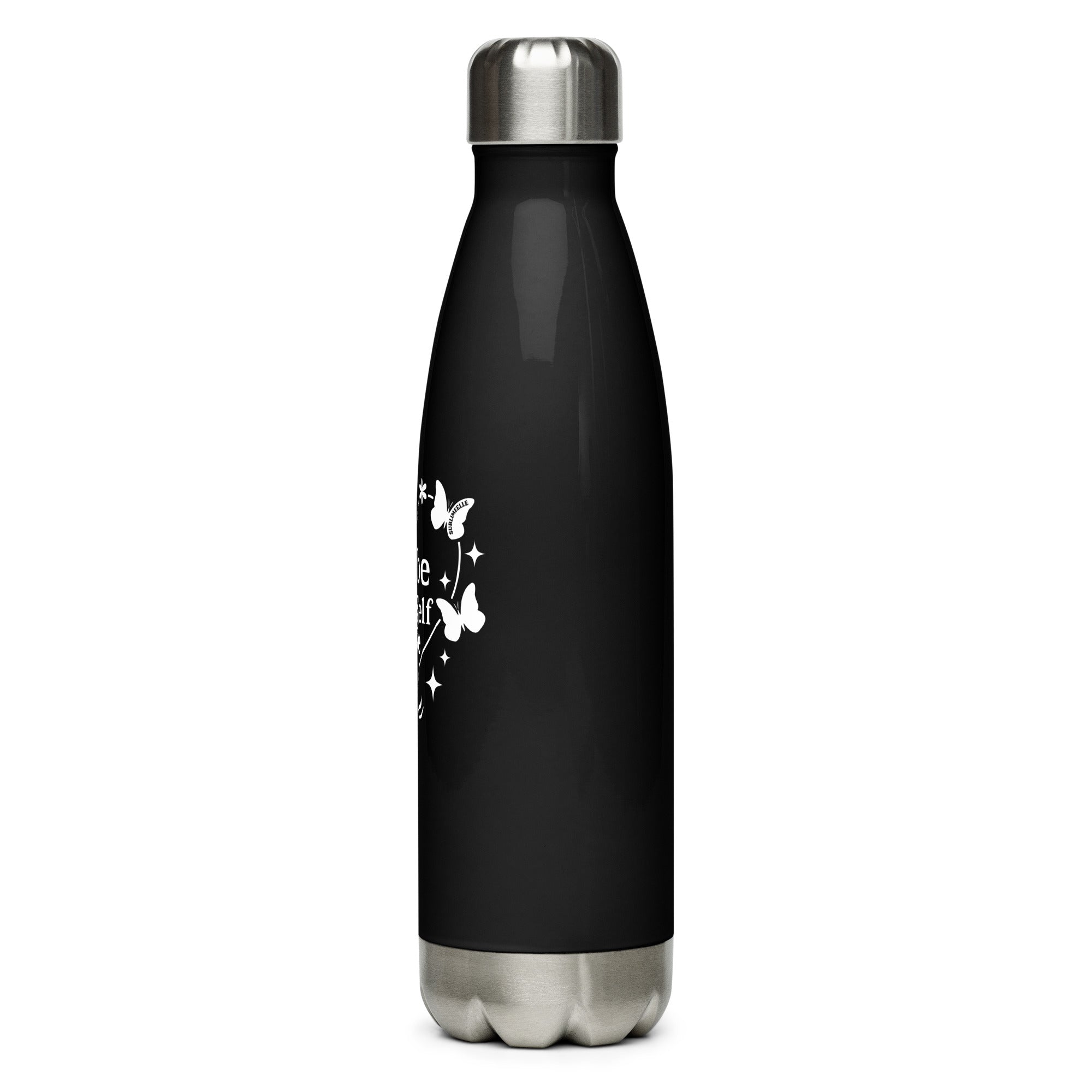 Black Water Bottle with Self - love Quote/Stainless Steel - SublimeElle Self - Love