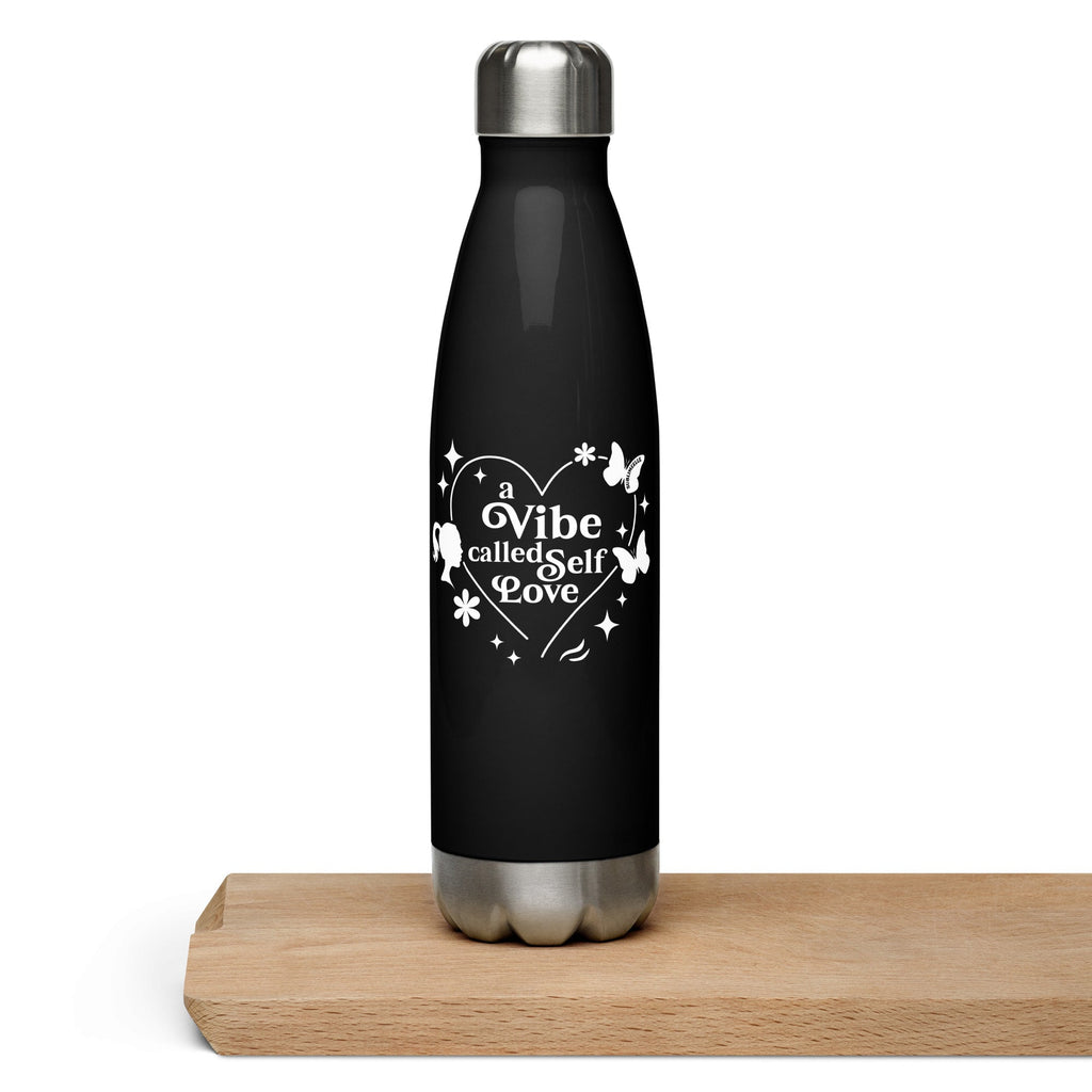 Black Water Bottle with Self - love Quote/Stainless Steel - SublimeElle Self - Love
