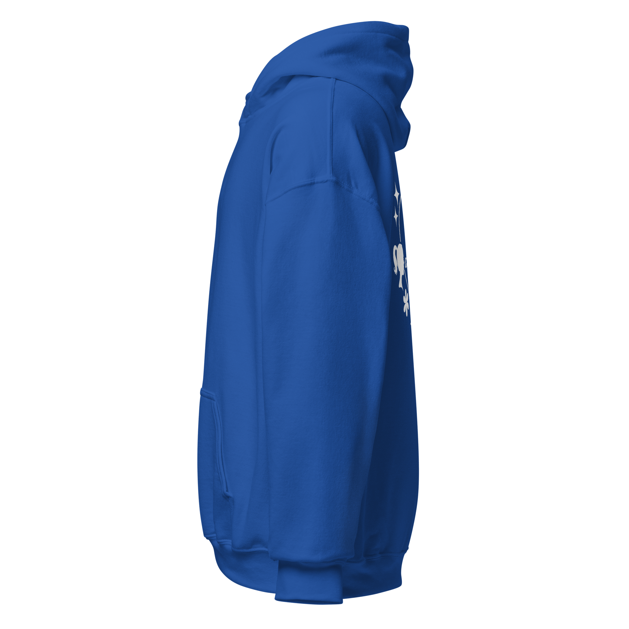 Left side view of blue hoodie with a plain front and no design visible - SublimeElle Self - Love