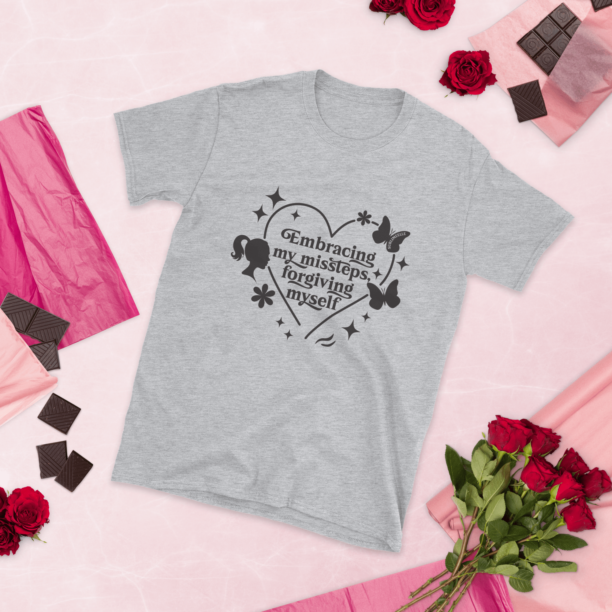 Grey T-Shirt Short Sleeve Self - Love/ Healing Journey - SublimeElle Self - Love