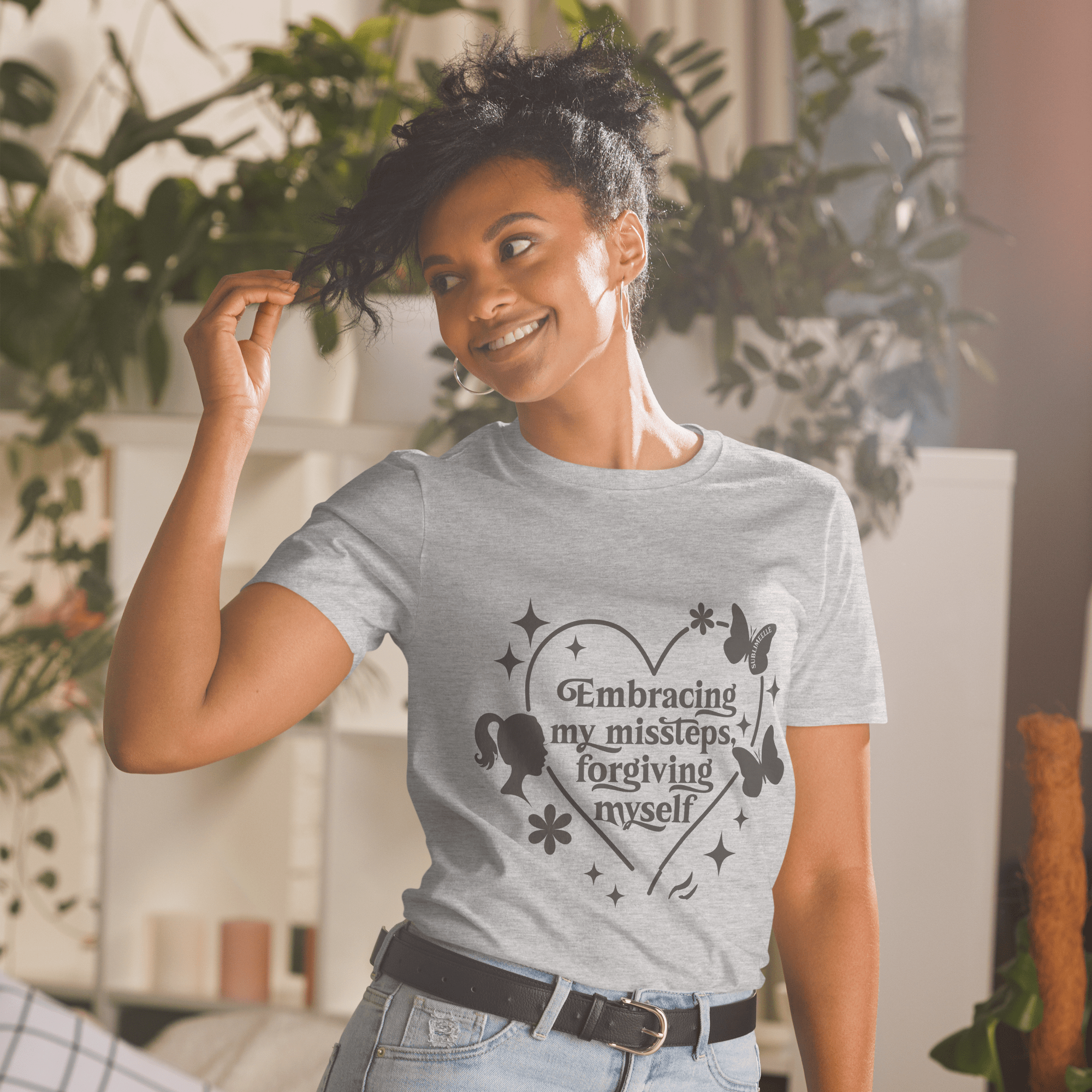 Grey T-Shirt Short Sleeve Self - Love/ Healing Journey - SublimeElle Self - Love