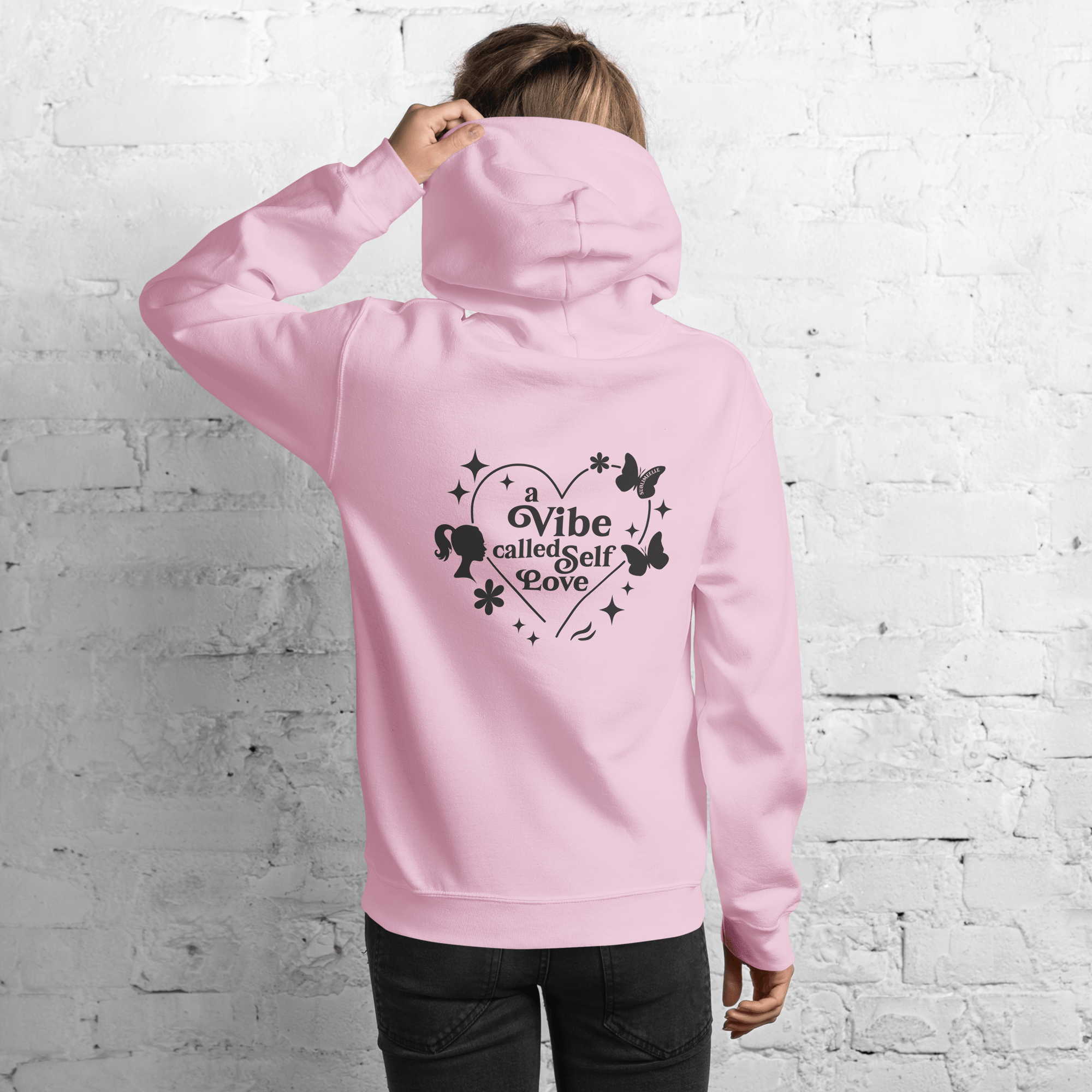 Light Pink Hoodie With Self - love Design — Motivational Pink Hoodie for Women - SublimeElle Self - Love