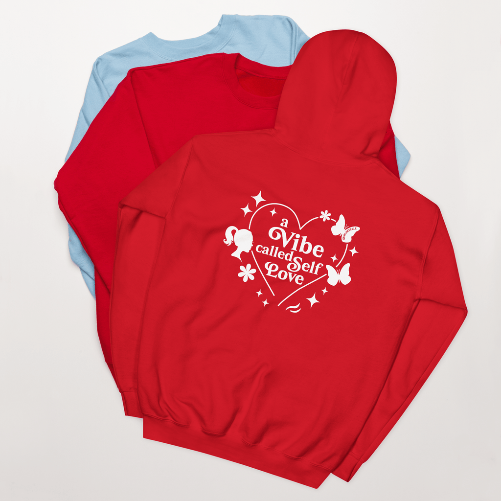 Red hoodie folded showing back design – soft and cozy
