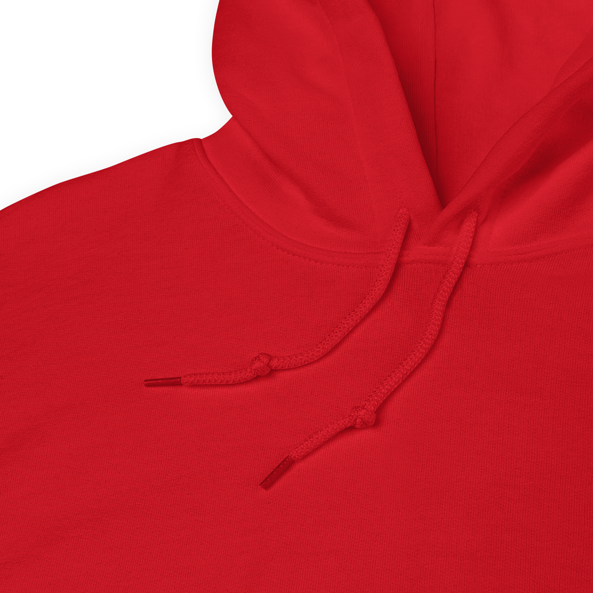 Red hoodie close-up of drawstrings – premium cotton