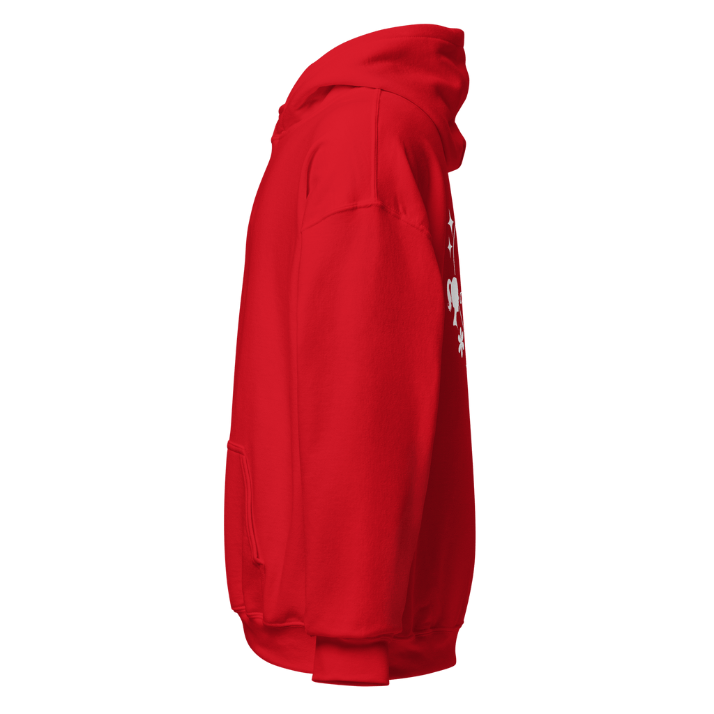 Red hoodie left side view – “A Vibe Called Self-Love” quote