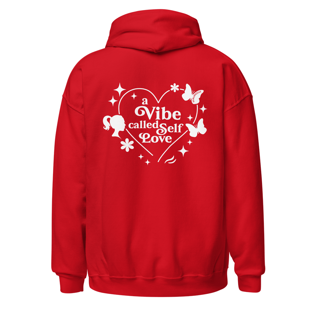 Red self-love hoodie back view with quote – SublimeElle