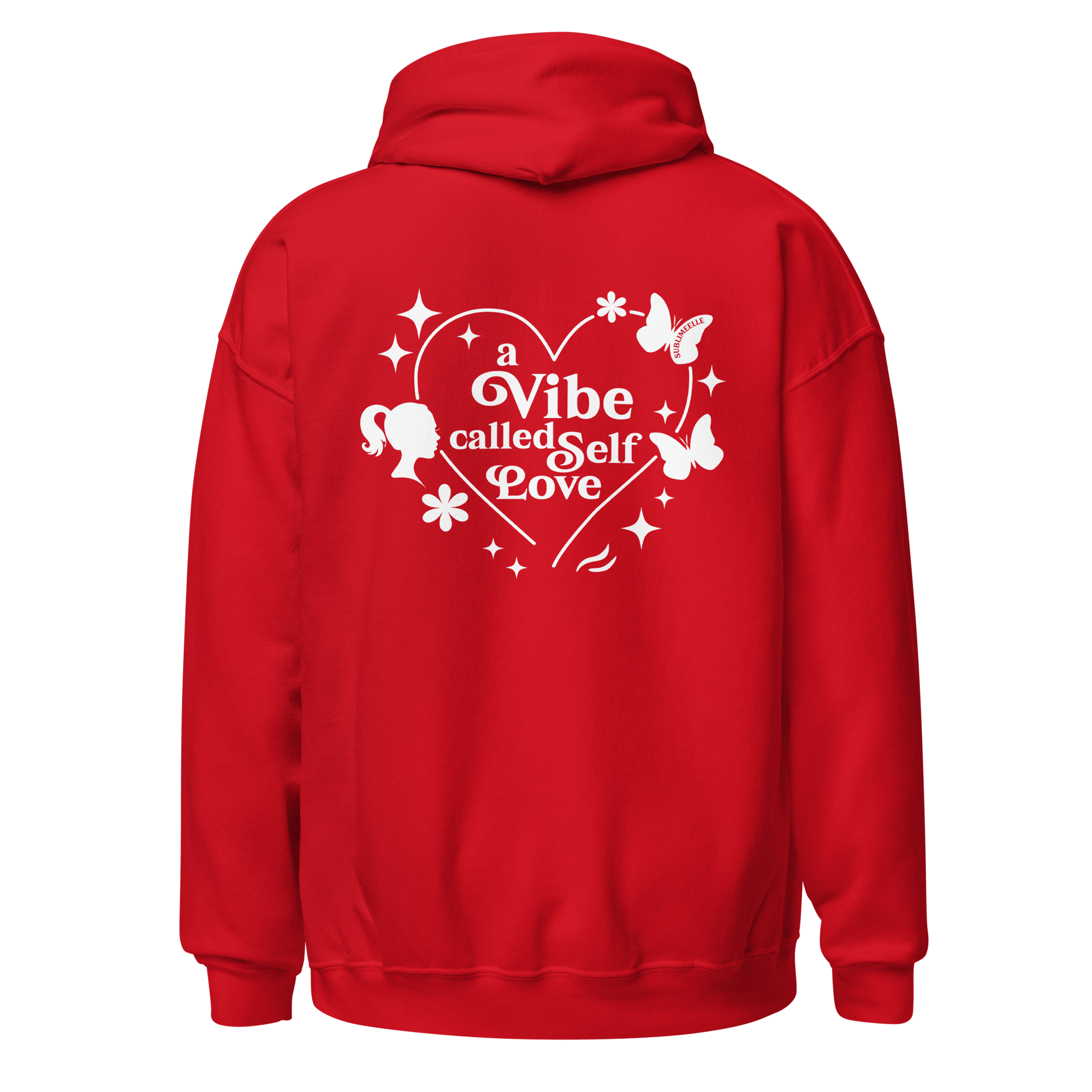 Red self-love hoodie back view with quote – SublimeElle