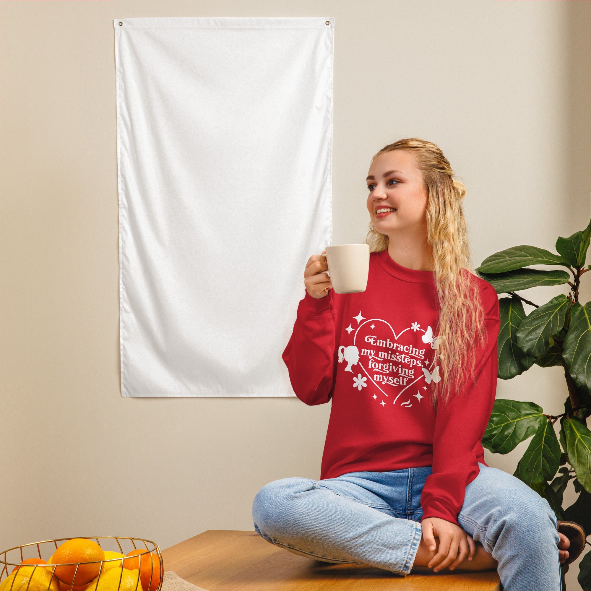 Red Sweatshirt ‘Embracing My Missteps, Forgiving Myself’ – Self Love Inspirational Apparel - SublimeElle Self - Love
