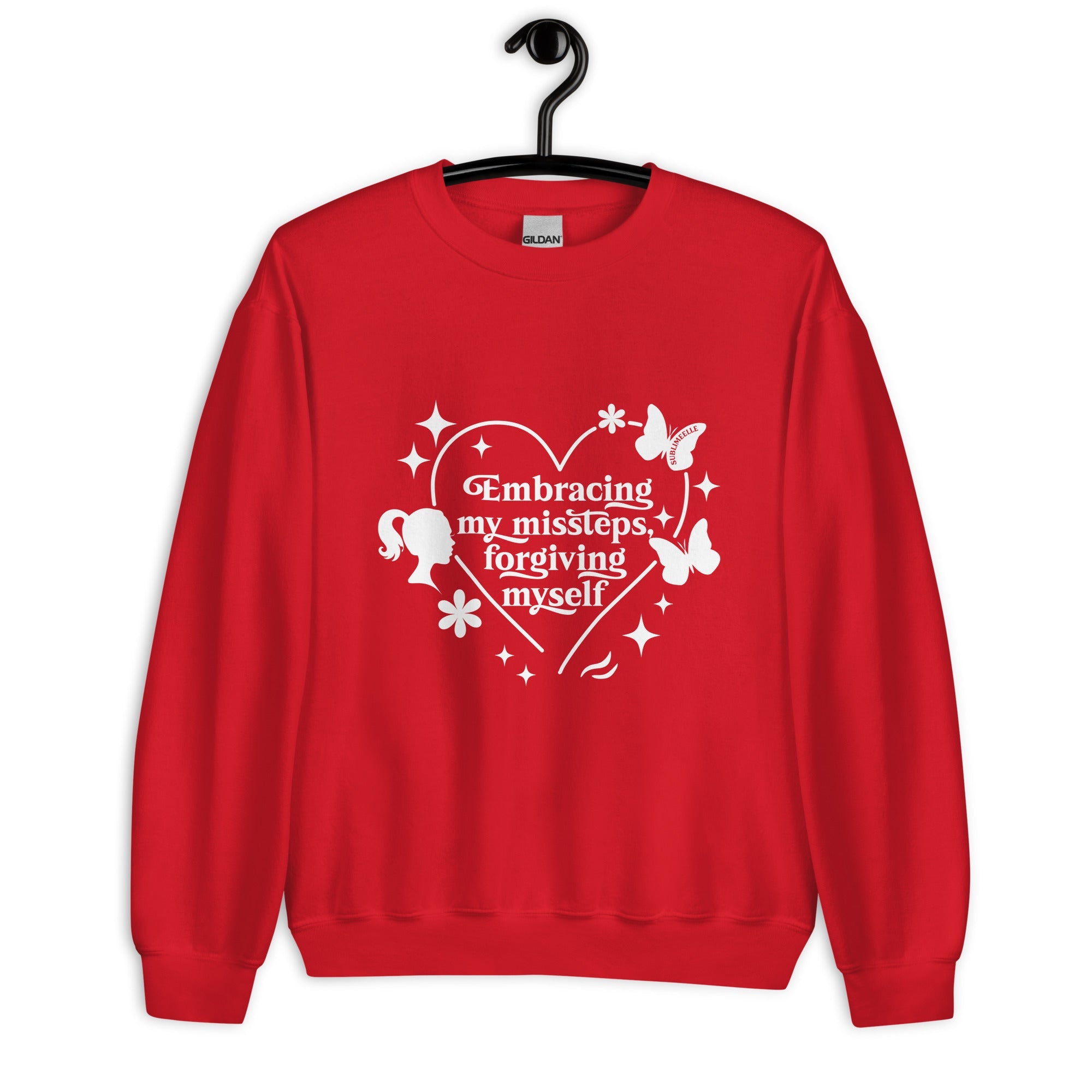 Red Sweatshirt ‘Embracing My Missteps, Forgiving Myself’ – Self Love Inspirational Apparel - SublimeElle Self - Love