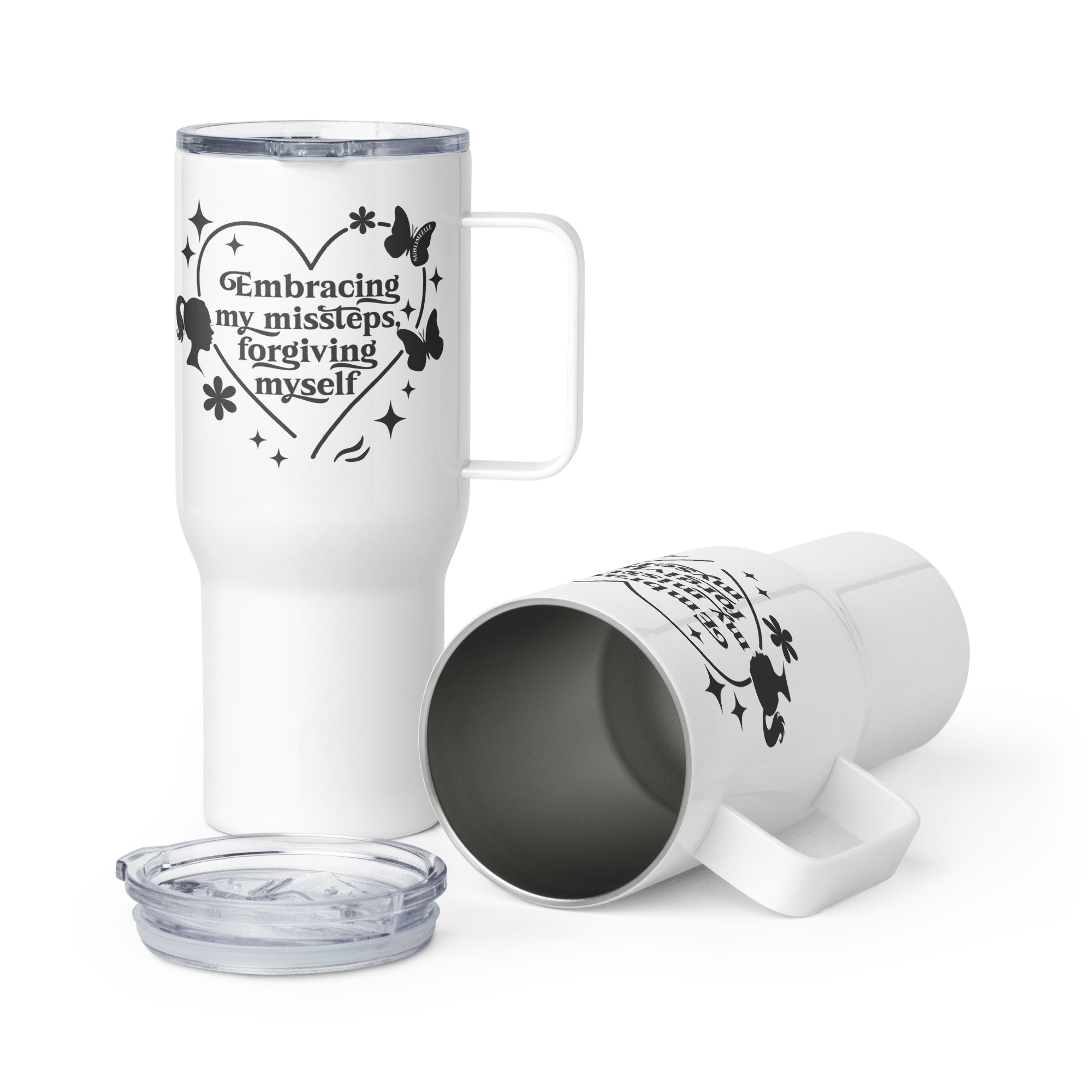 Self - Love Travel Mug With a Handle - Stainless Steel Travel Mug With for Women - SublimeElle Self - Love