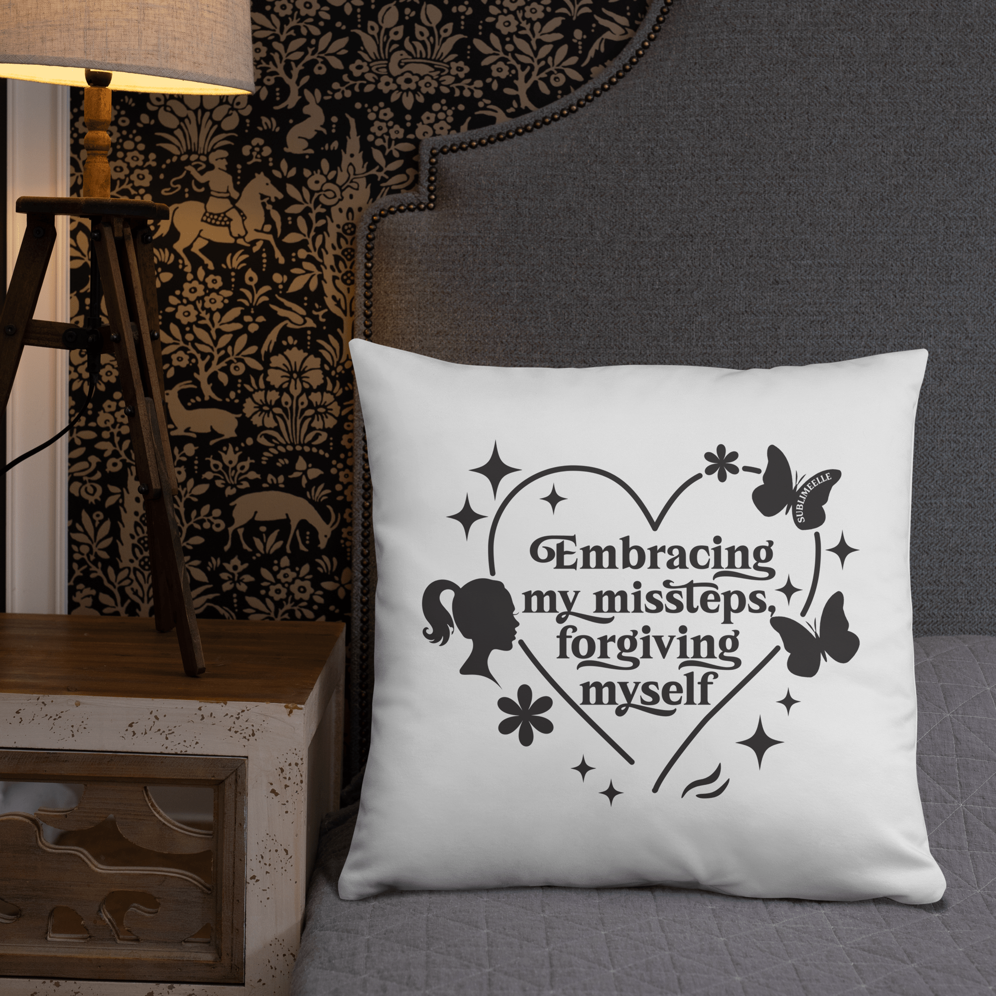 Throw Pillow, 22x22 inches – Mindfulness/Forgive Yourself Design - SublimeElle Self - Love