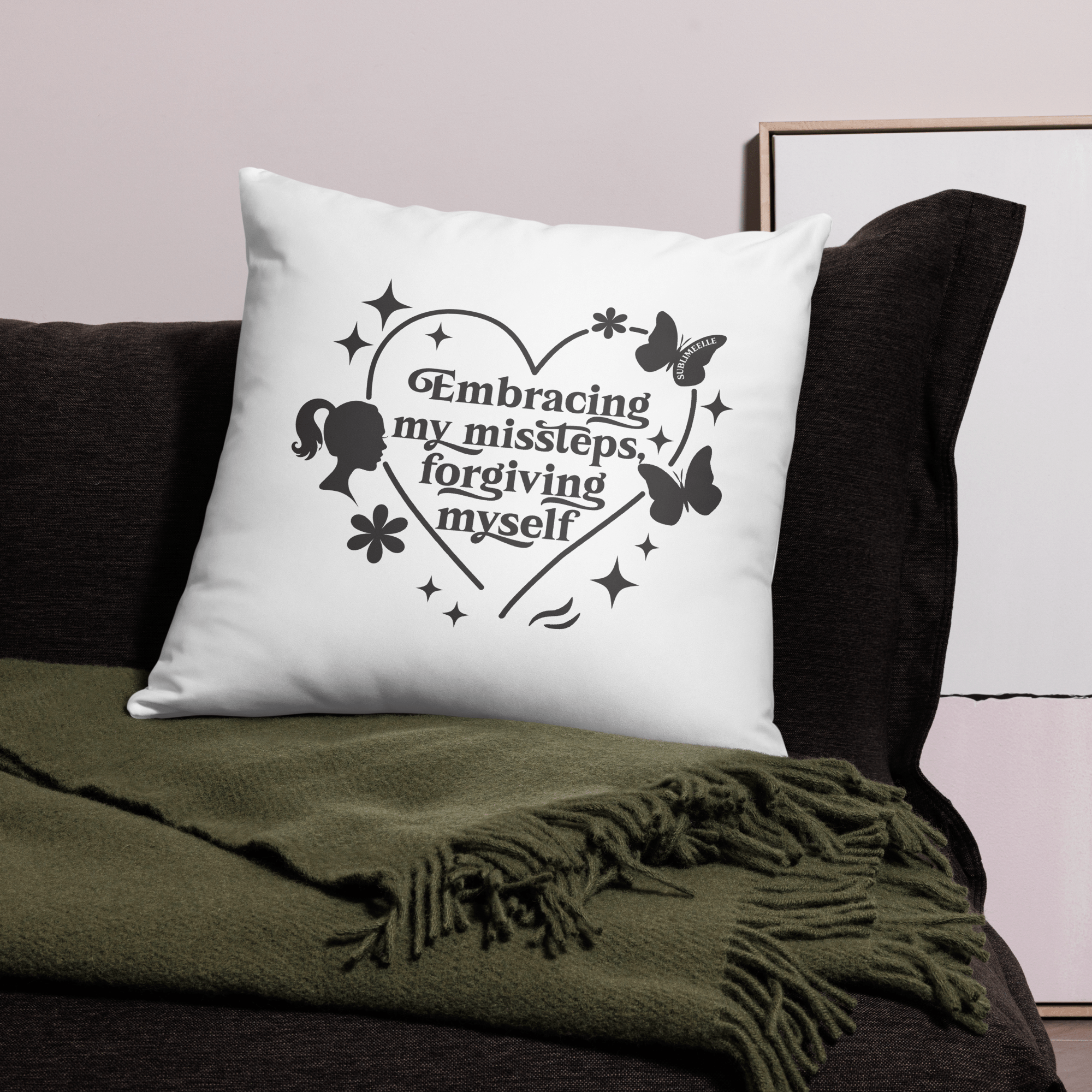 Throw Pillow, 22x22 inches – Mindfulness/Forgive Yourself Design - SublimeElle Self - Love