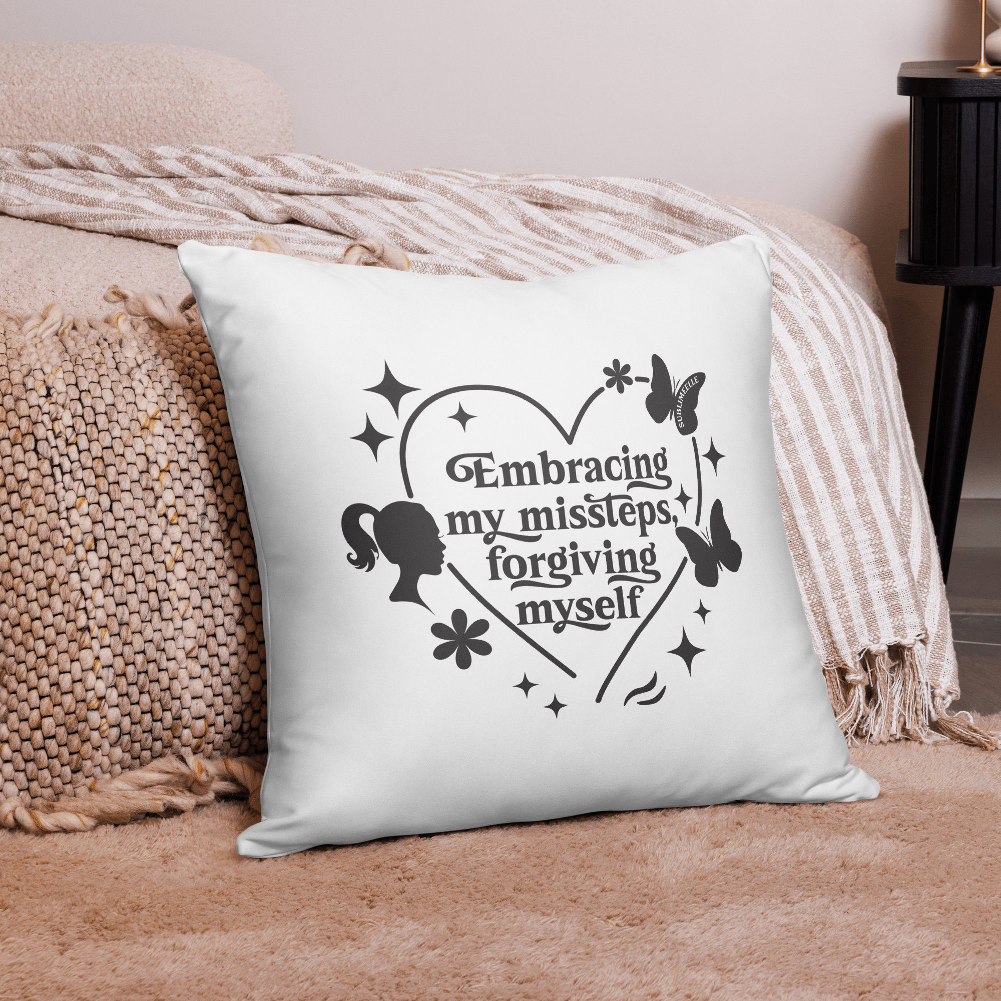 Throw Pillow, 22x22 inches – Mindfulness/Forgive Yourself Design - SublimeElle Self - Love
