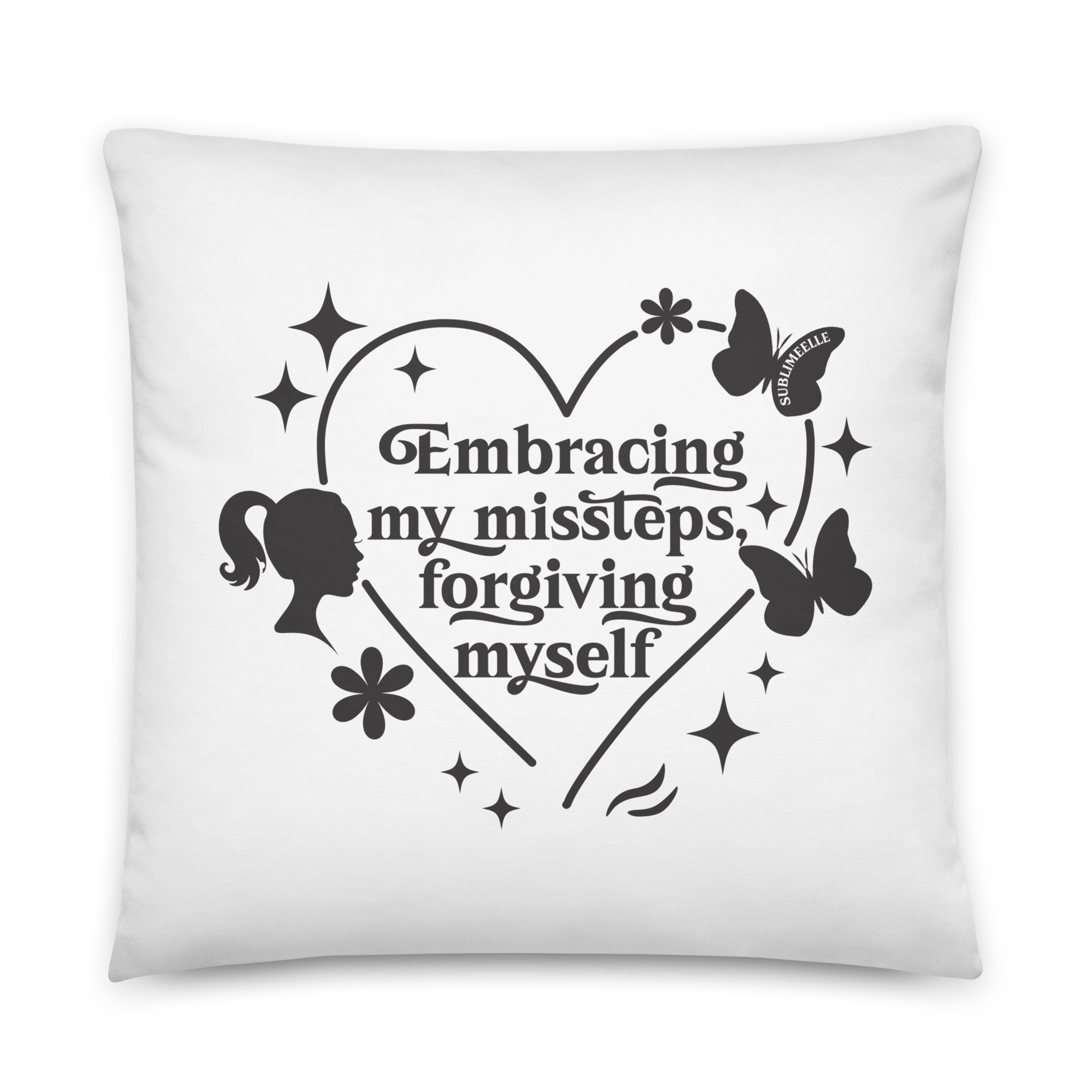 Throw Pillow, 22x22 inches – Mindfulness/Forgive Yourself Design - SublimeElle Self - Love