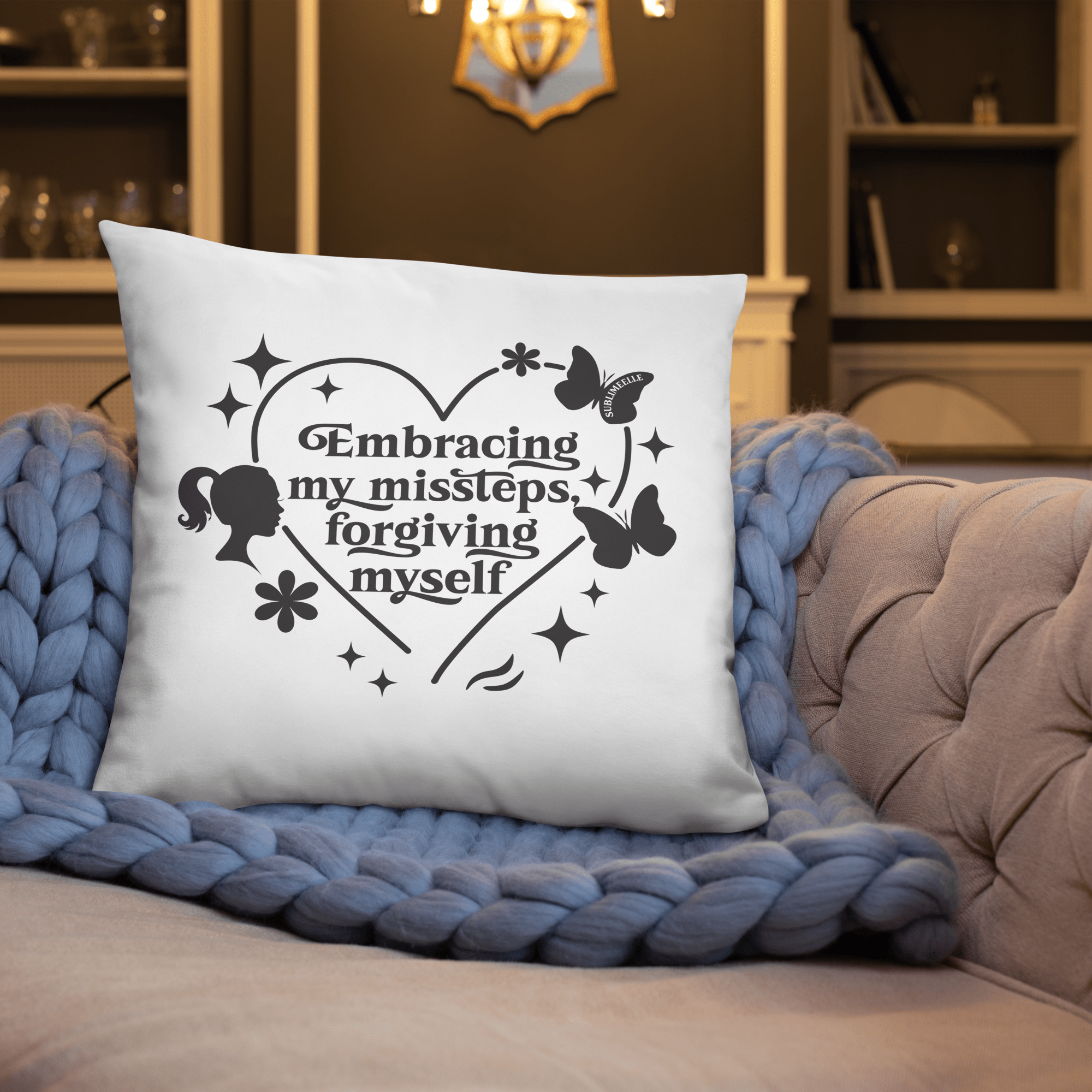 Throw Pillow, 22x22 inches – Mindfulness/Forgive Yourself Design - SublimeElle Self - Love