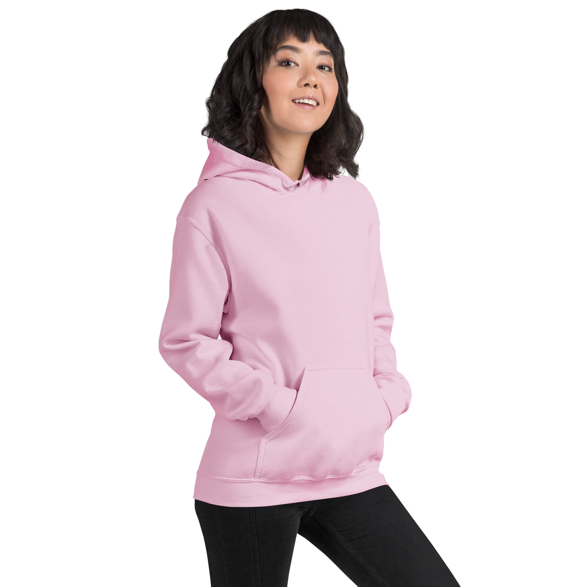 Light pink hoodie front view with a minimalist self-love design and the quote, cozy soft mindfulness apparel for women