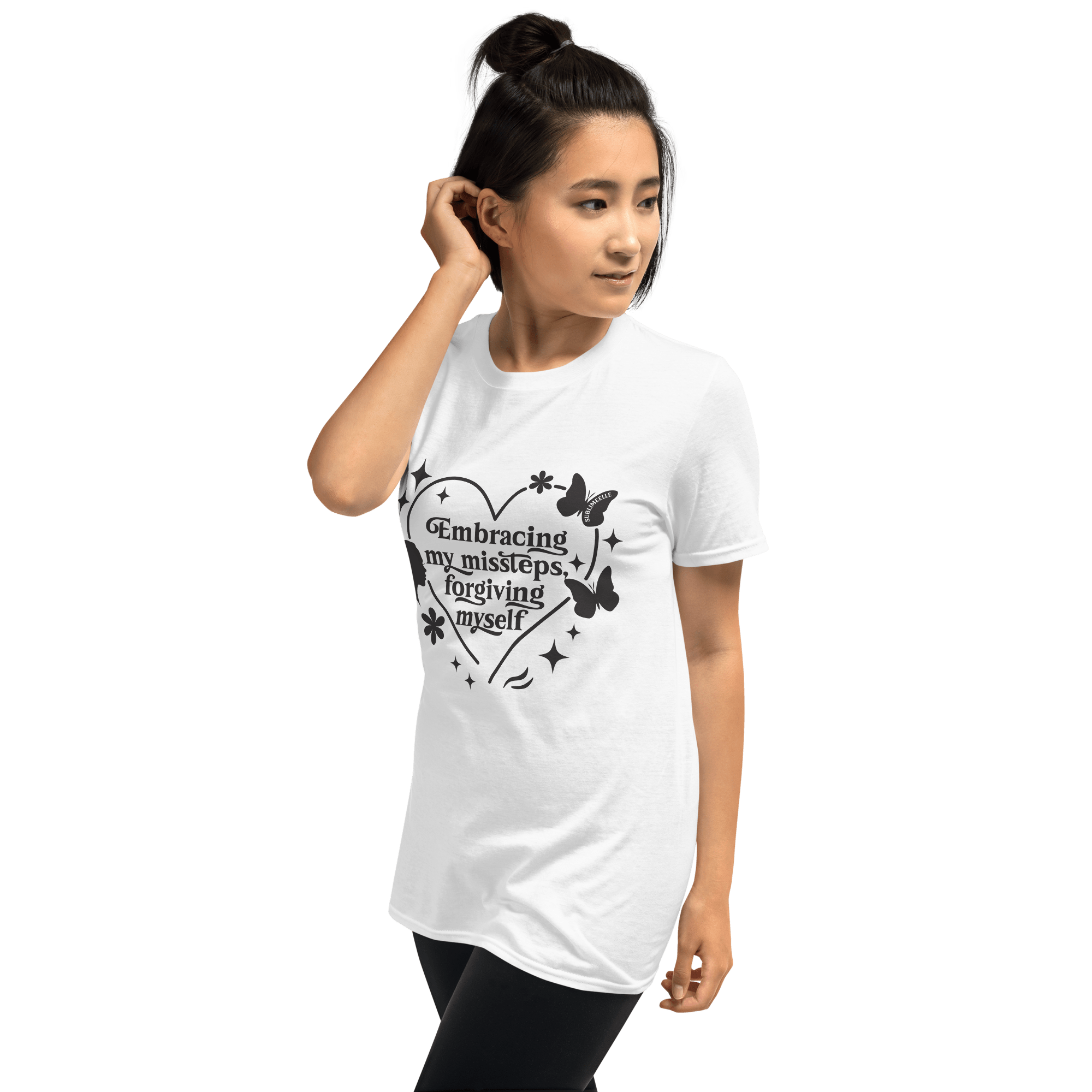 White T-Shirt With Motivational Quote Short Sleeve - SublimeElle Self - Love