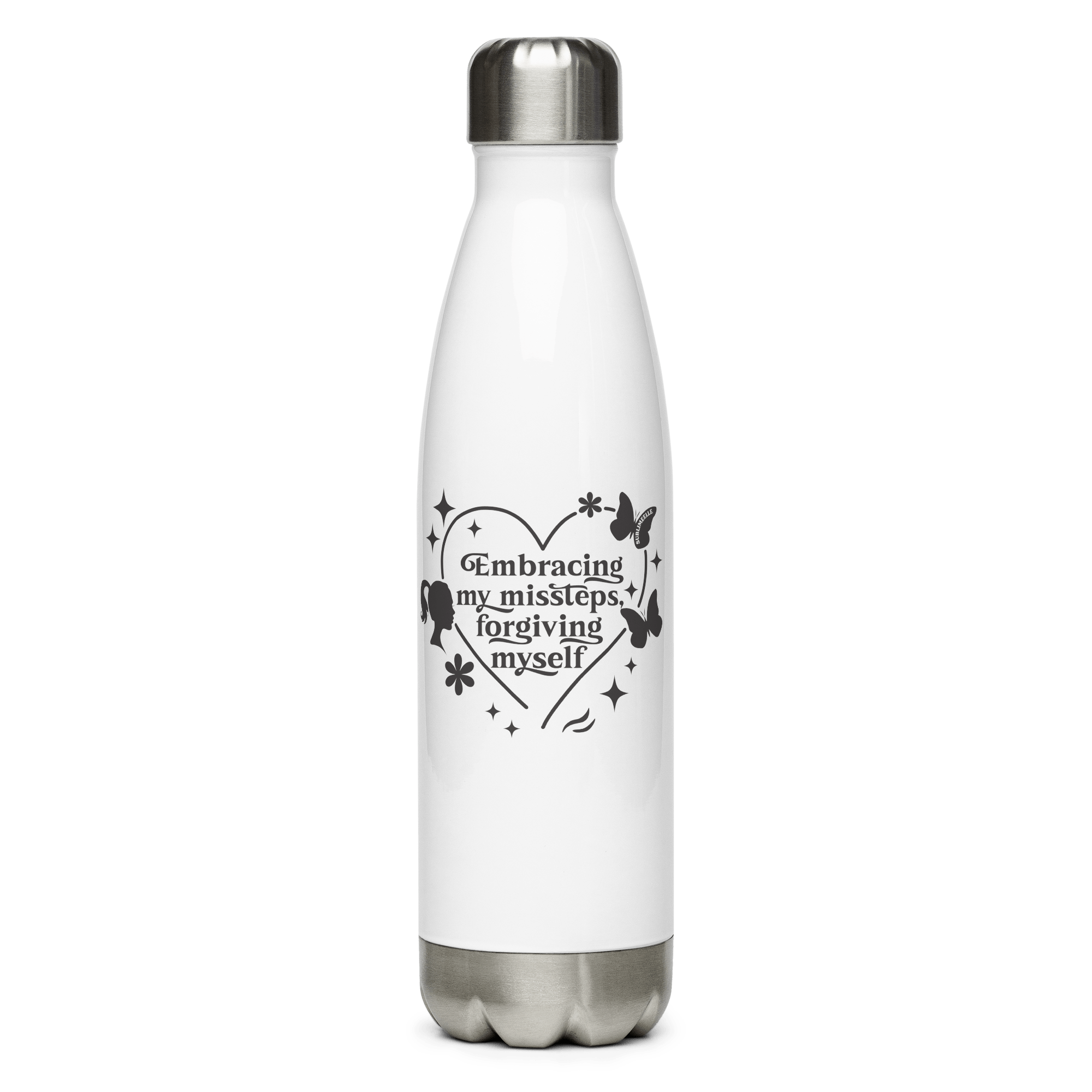White Water Bottle With Mindfulness Quote/Stainless Steel - SublimeElle Self - Love