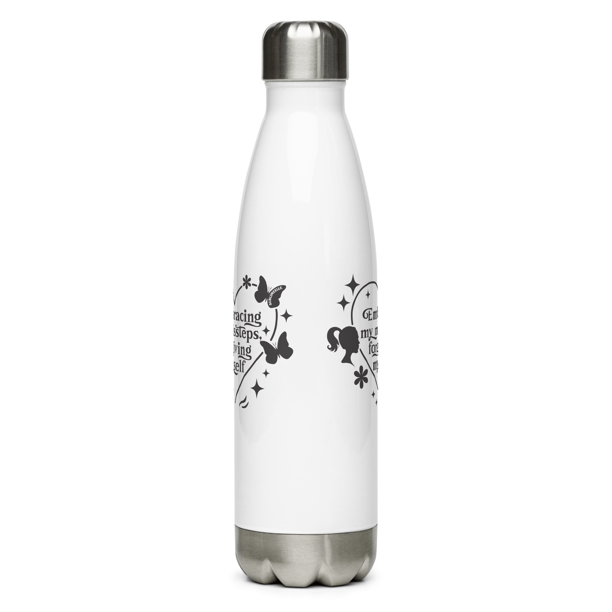 White Water Bottle With Mindfulness Quote/Stainless Steel - SublimeElle Self - Love