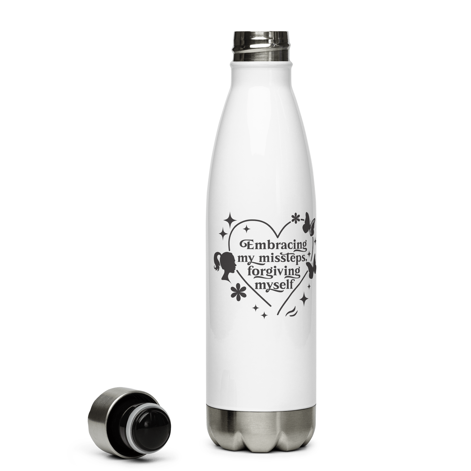 White Water Bottle With Mindfulness Quote/Stainless Steel - SublimeElle Self - Love