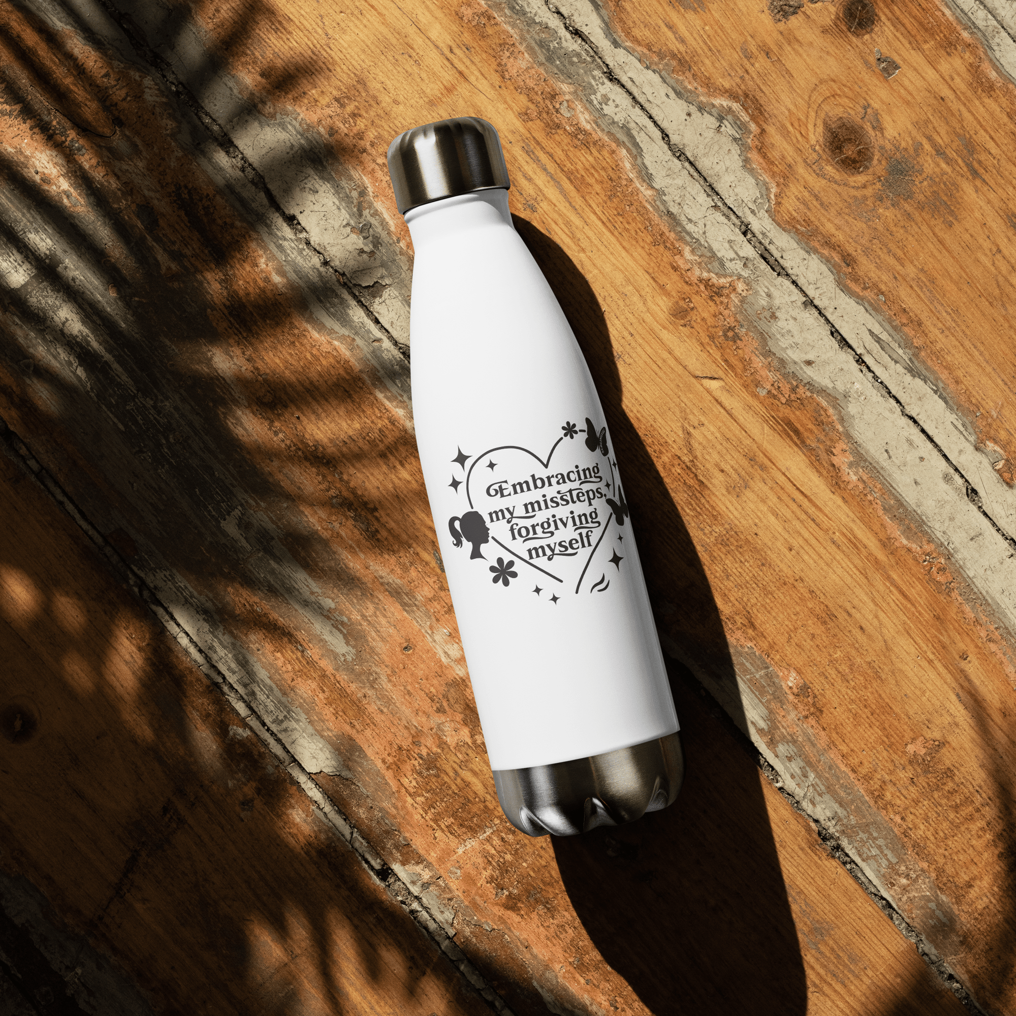 White Water Bottle With Mindfulness Quote/Stainless Steel - SublimeElle Self - Love