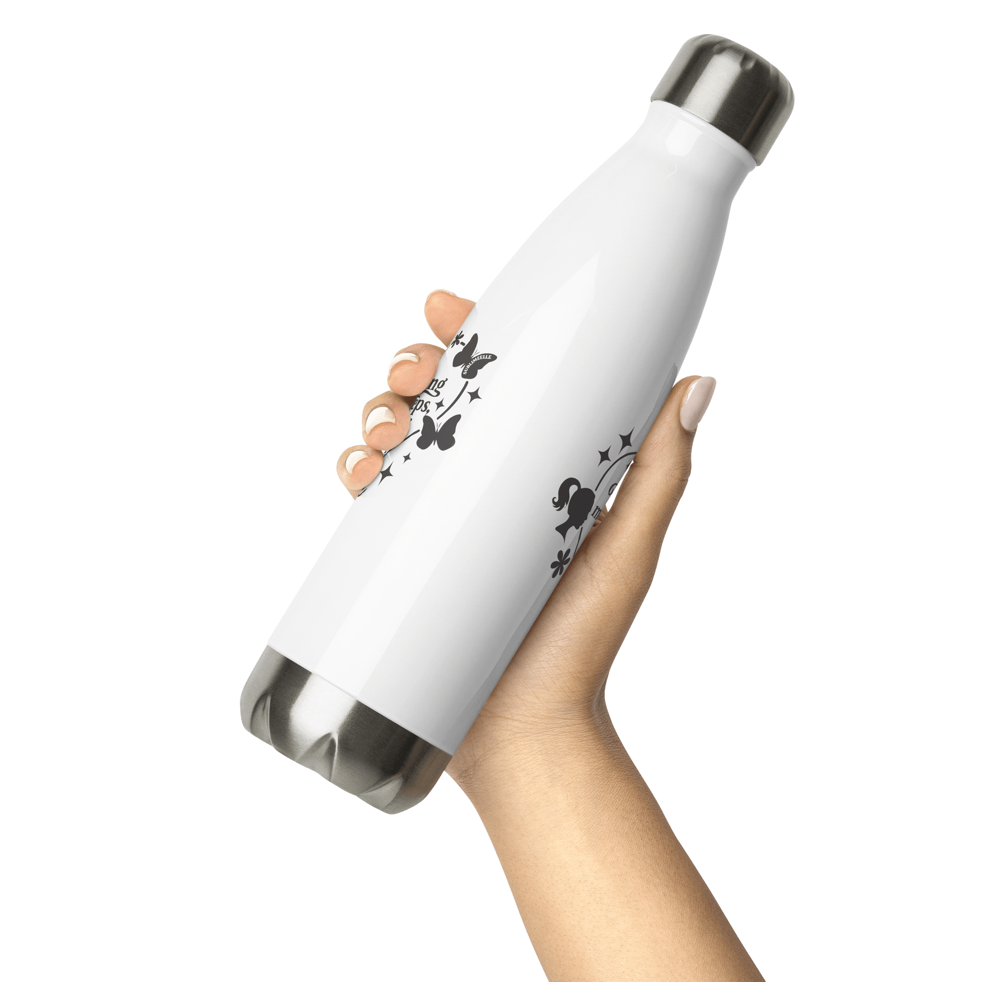 White Water Bottle With Mindfulness Quote/Stainless Steel - SublimeElle Self - Love