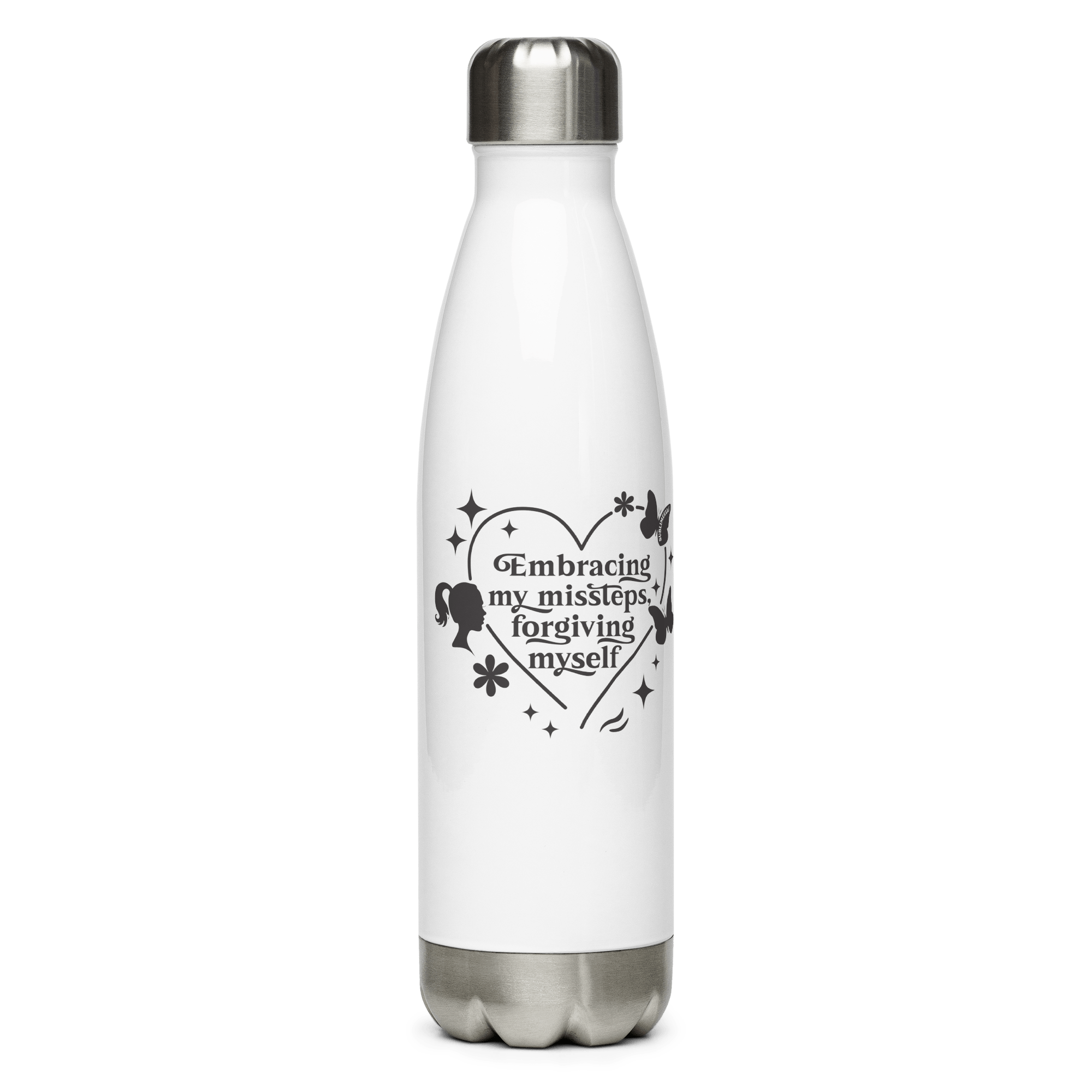 White Water Bottle With Mindfulness Quote/Stainless Steel - SublimeElle Self - Love