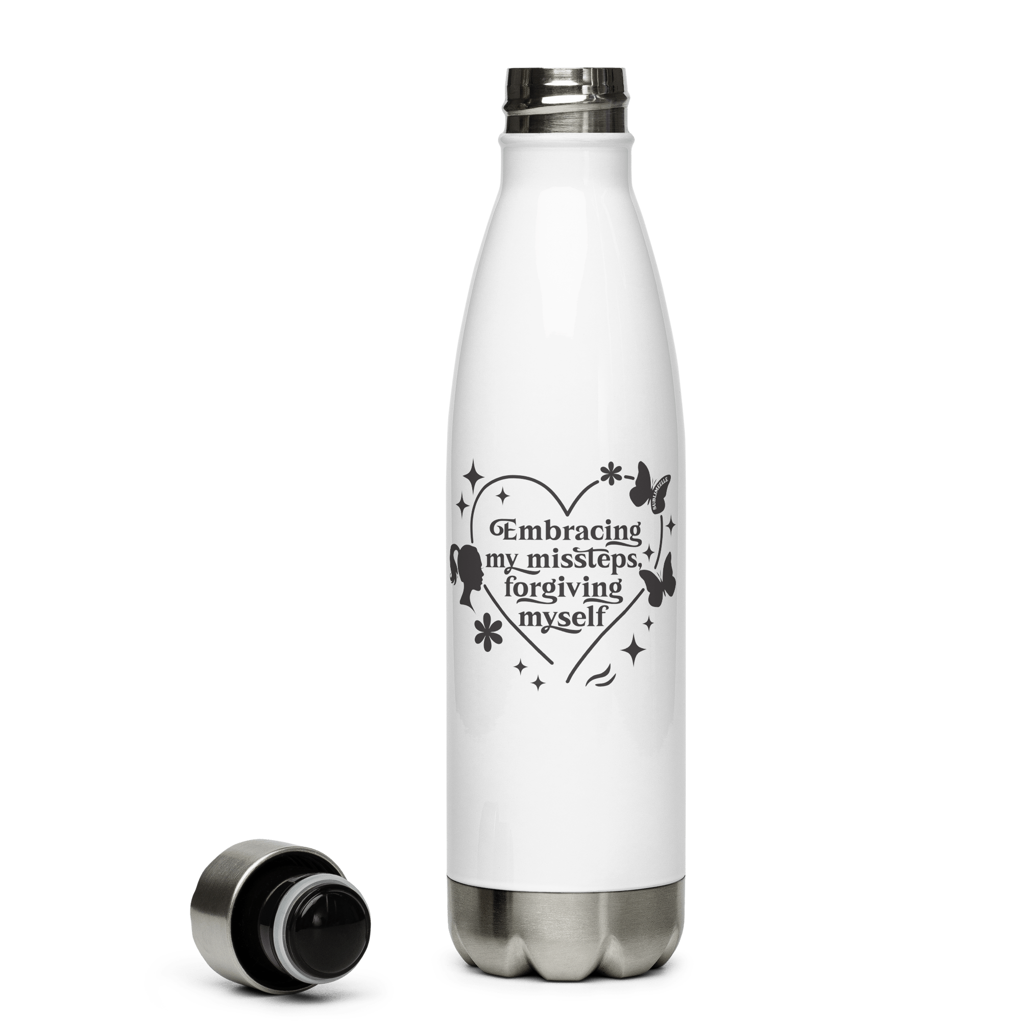 White Water Bottle With Mindfulness Quote/Stainless Steel - SublimeElle Self - Love