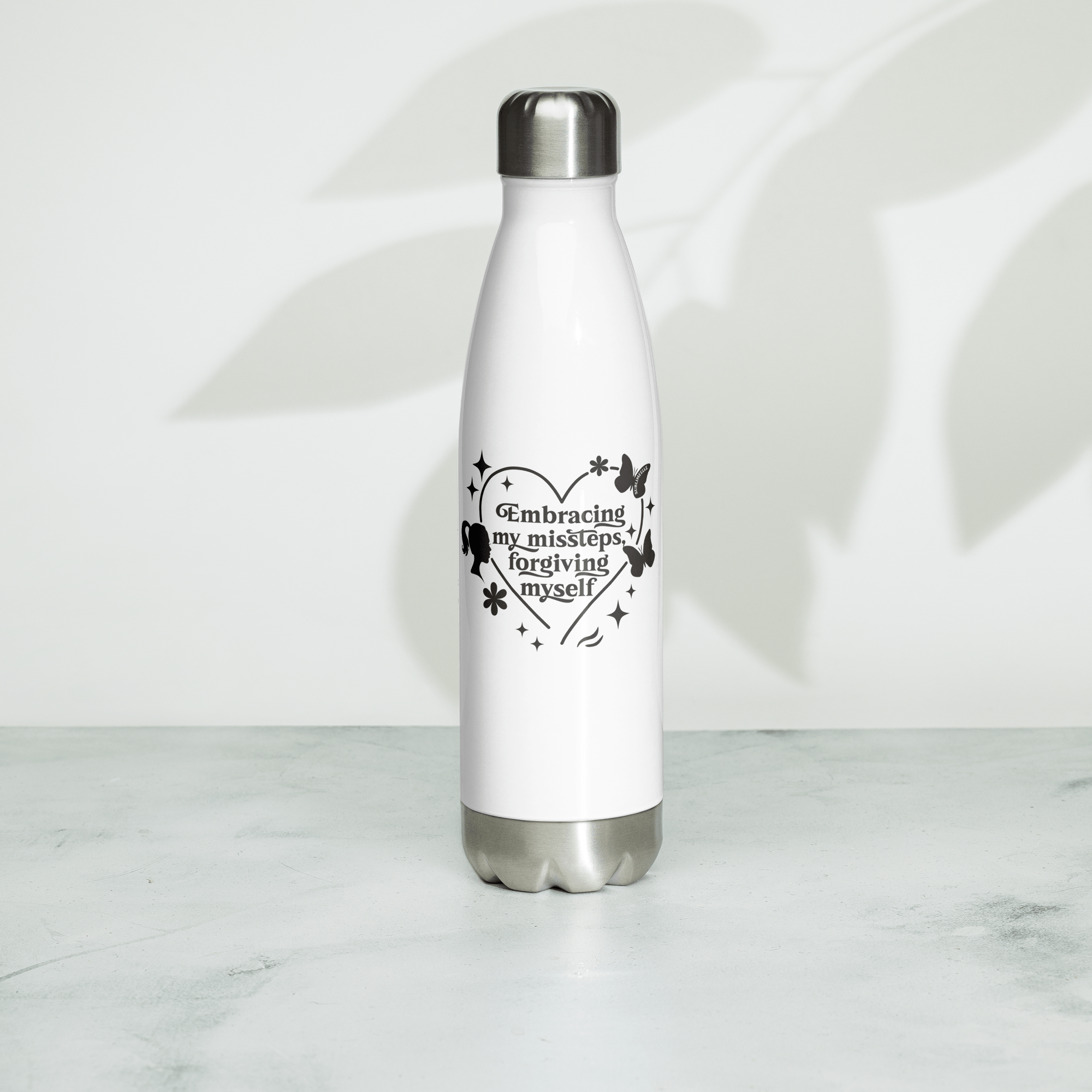 White Water Bottle With Mindfulness Quote/Stainless Steel - SublimeElle Self - Love