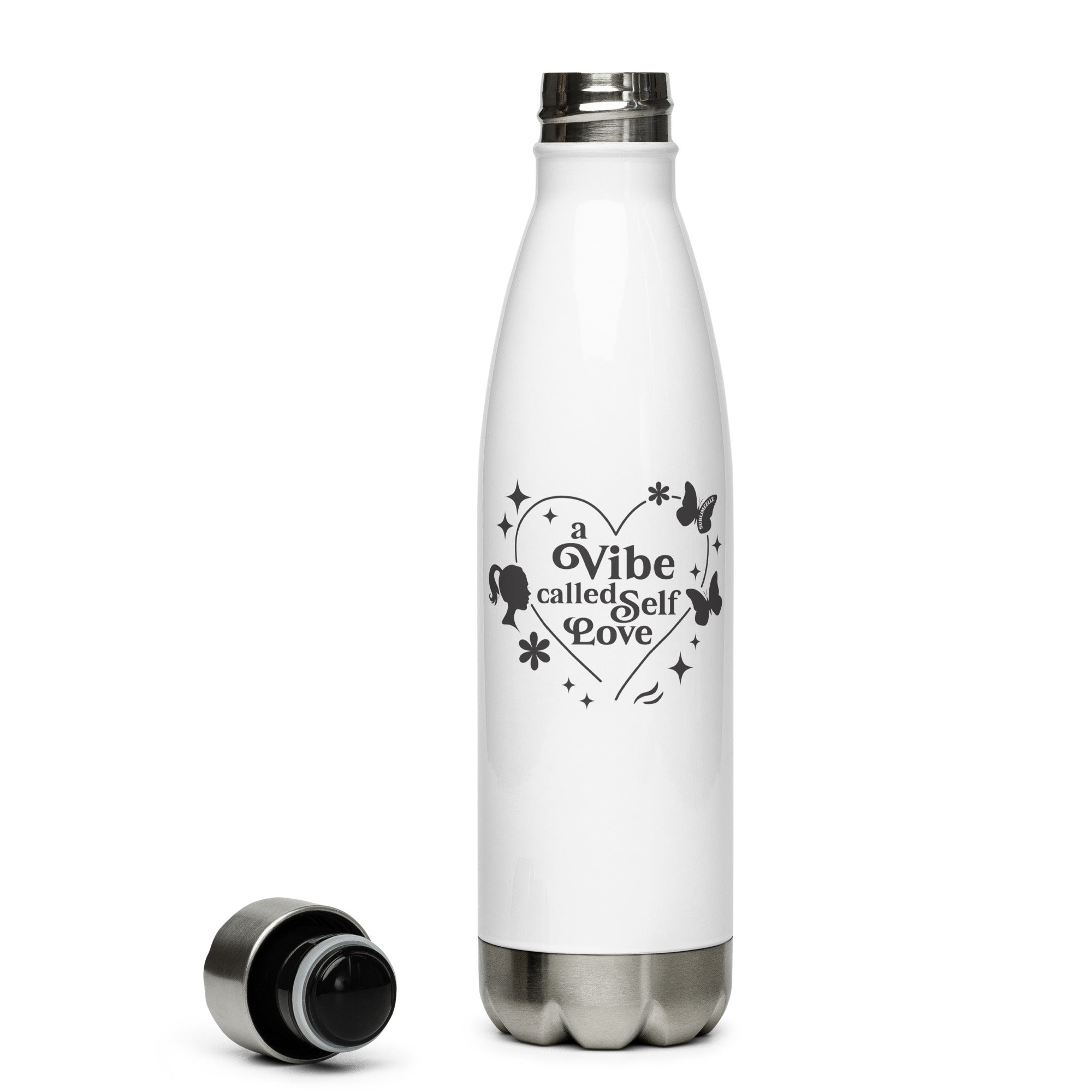White Stainless Steel Water Bottle With Motivational Quote | Insulated - SublimeElle Self-LoveDRINKWARE