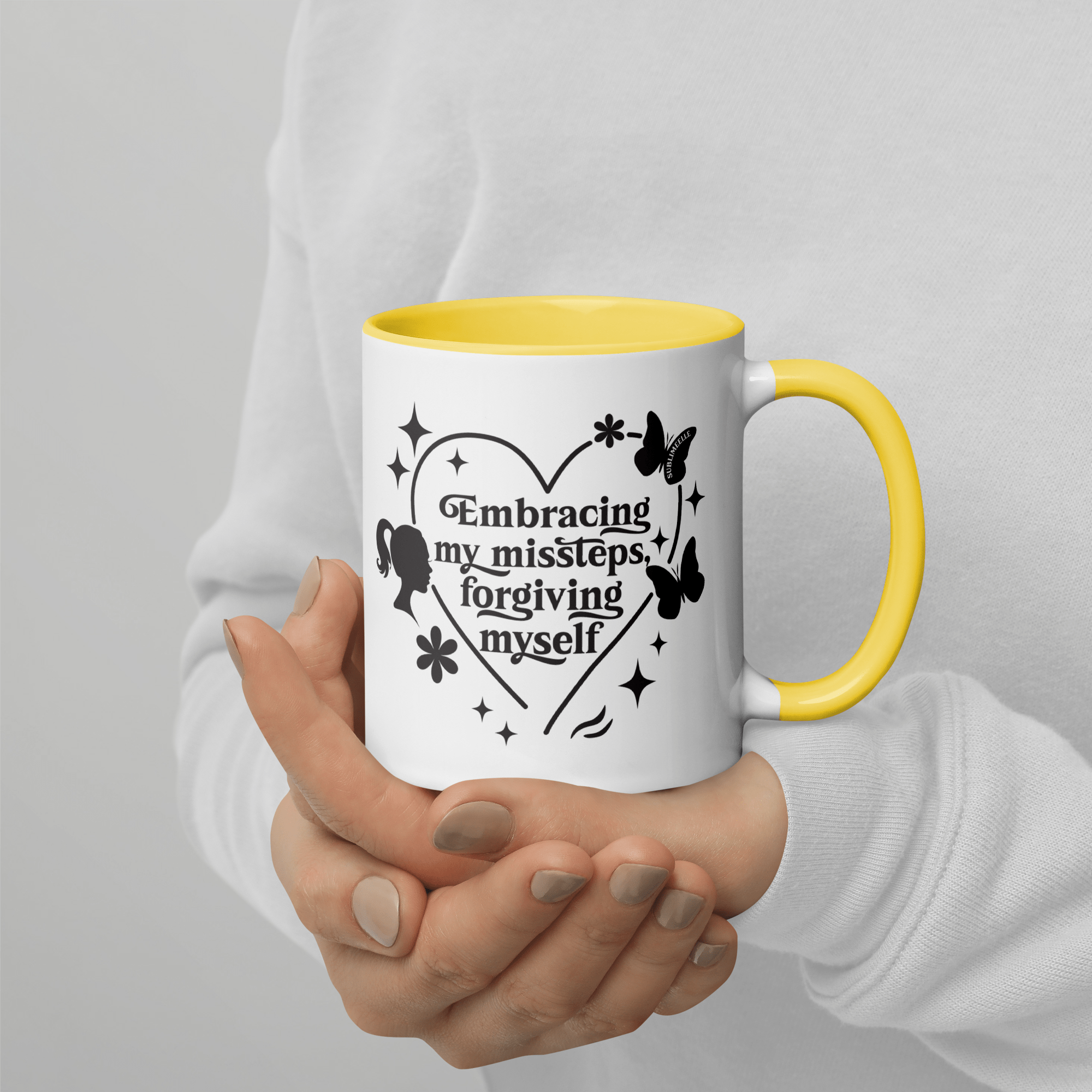White & Yellow Mug: Radiate Positivity Every Morning - SublimeElle Self - Love