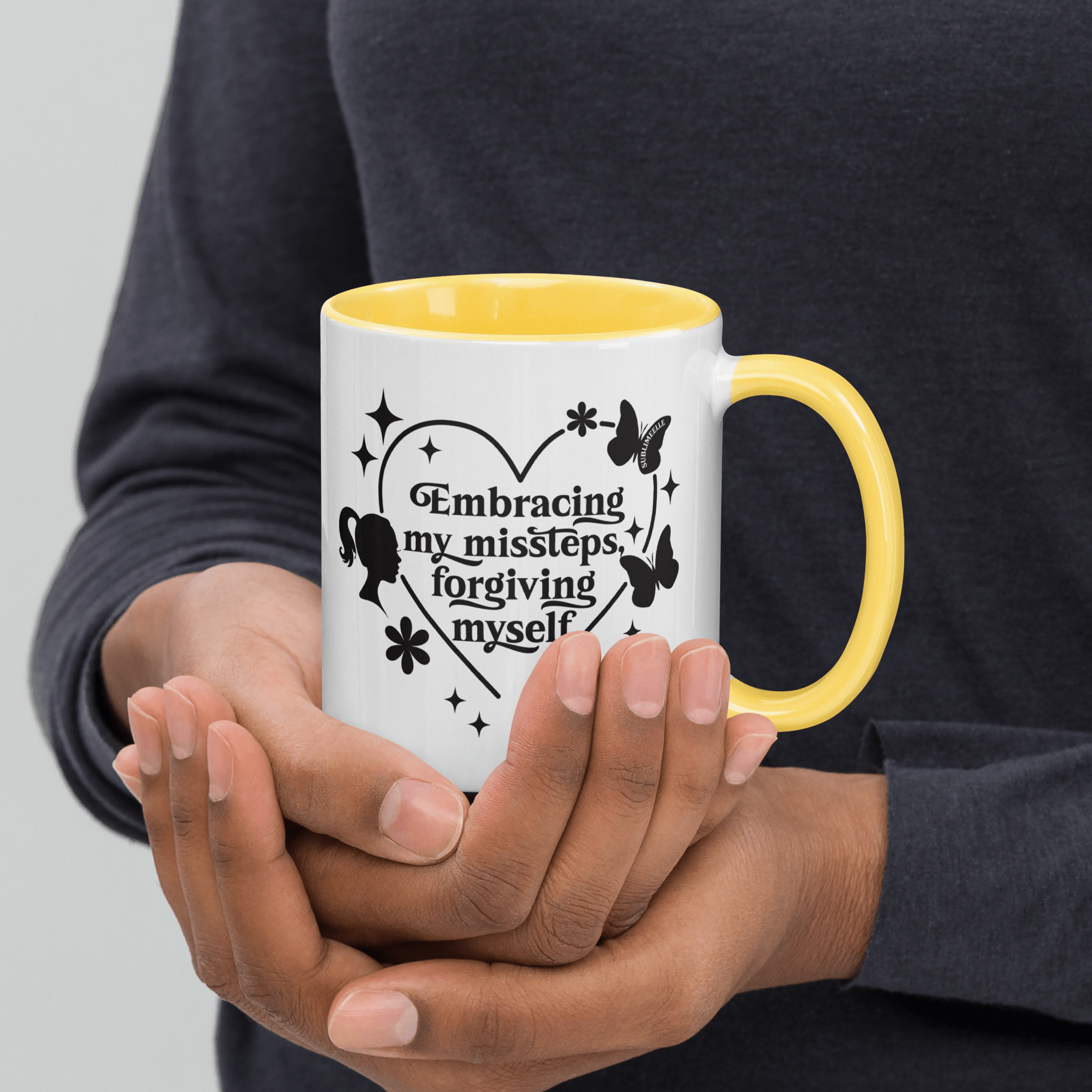 White & Yellow Mug: Radiate Positivity Every Morning - SublimeElle Self - Love