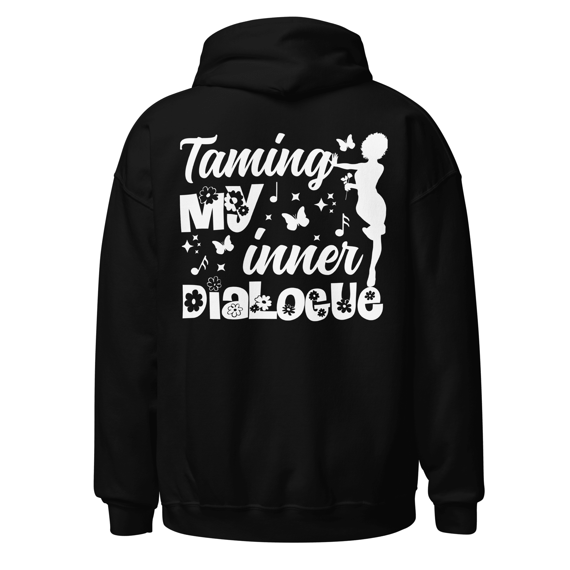 Women's Black "Taming My Inner Dialogue" Pullover Hoodie, Music Notes & Star Graphic: - SublimeElle Self - Love