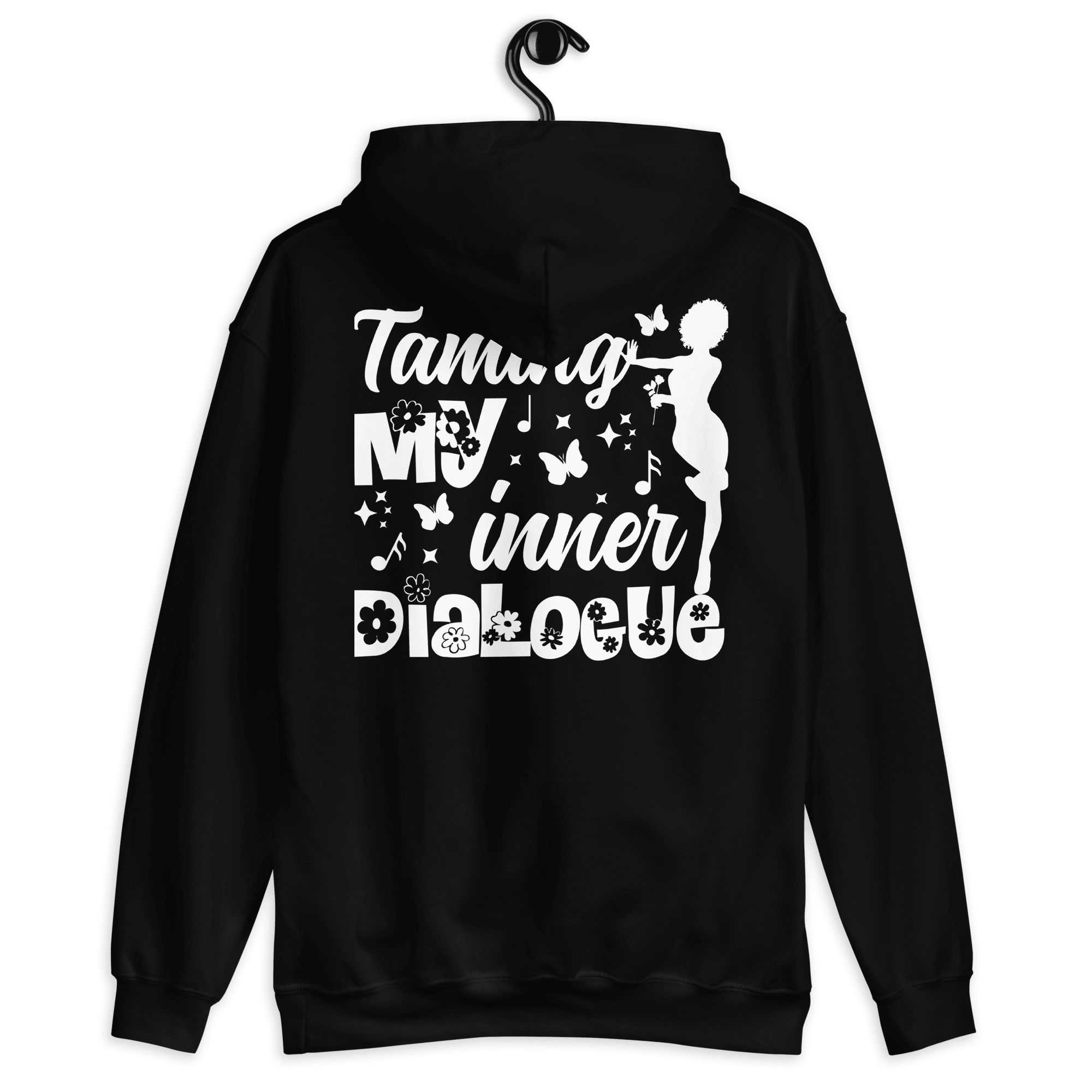 Women's Black "Taming My Inner Dialogue" Pullover Hoodie, Music Notes & Star Graphic: - SublimeElle Self - Love