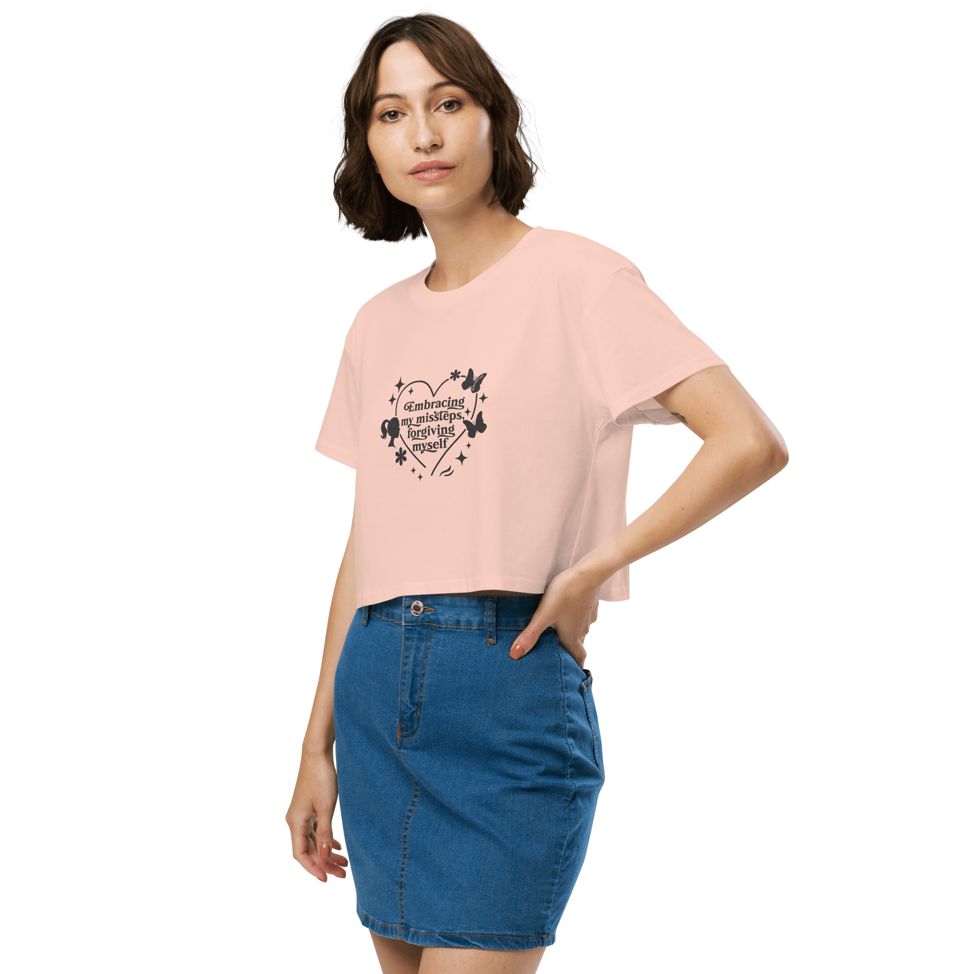 “Women’s Pale Pink Cropped Tank – Motivational Quote Top for Self - Care & Confidence” - SublimeElle Self - Love