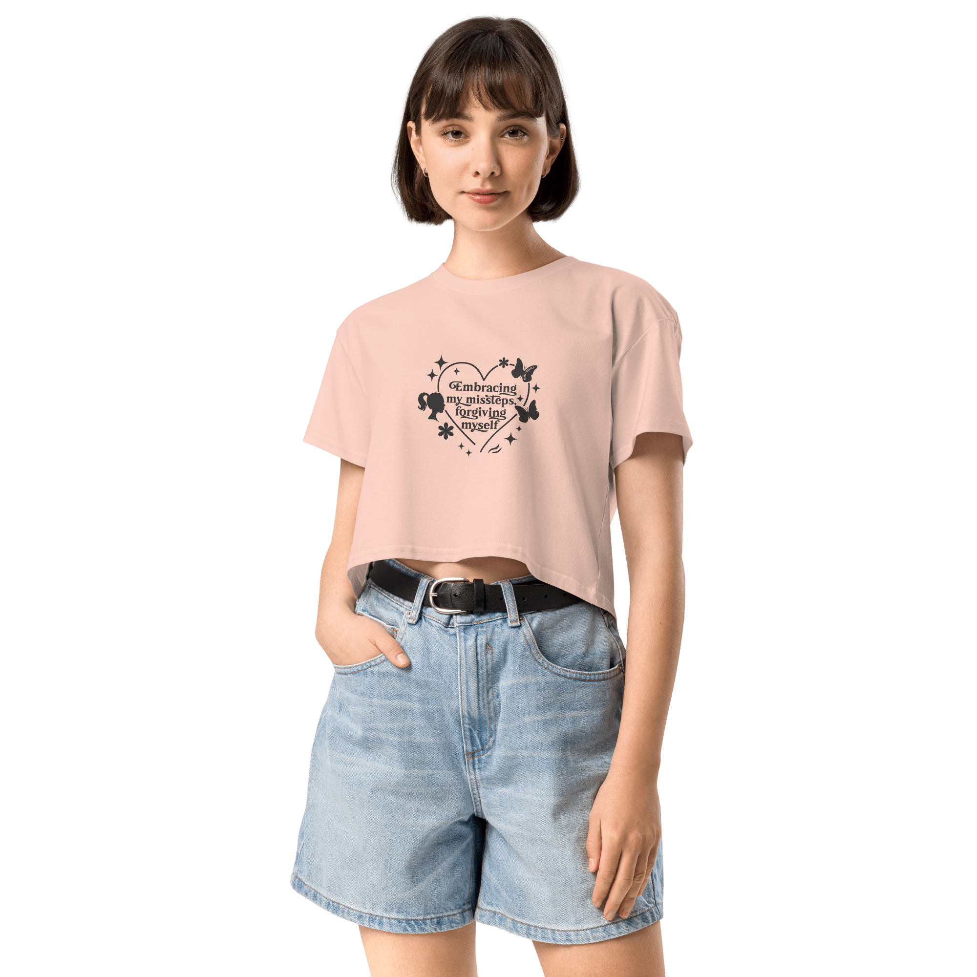 “Women’s Pale Pink Cropped Tank – Motivational Quote Top for Self - Care & Confidence” - SublimeElle Self - Love