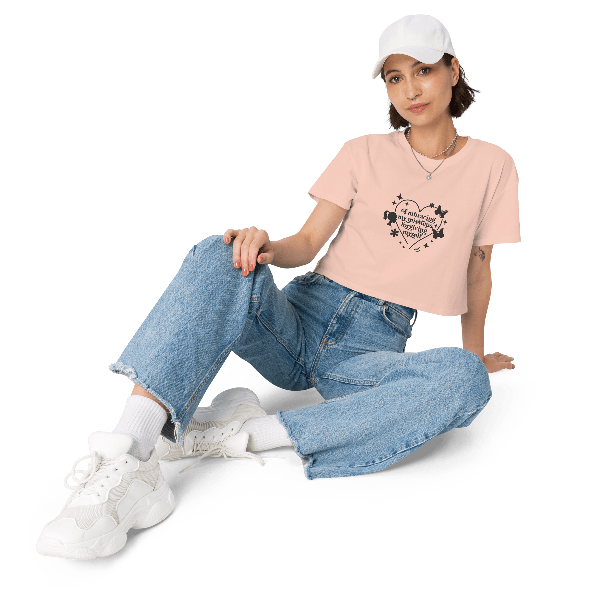 “Women’s Pale Pink Cropped Tank – Motivational Quote Top for Self - Care & Confidence” - SublimeElle Self - Love