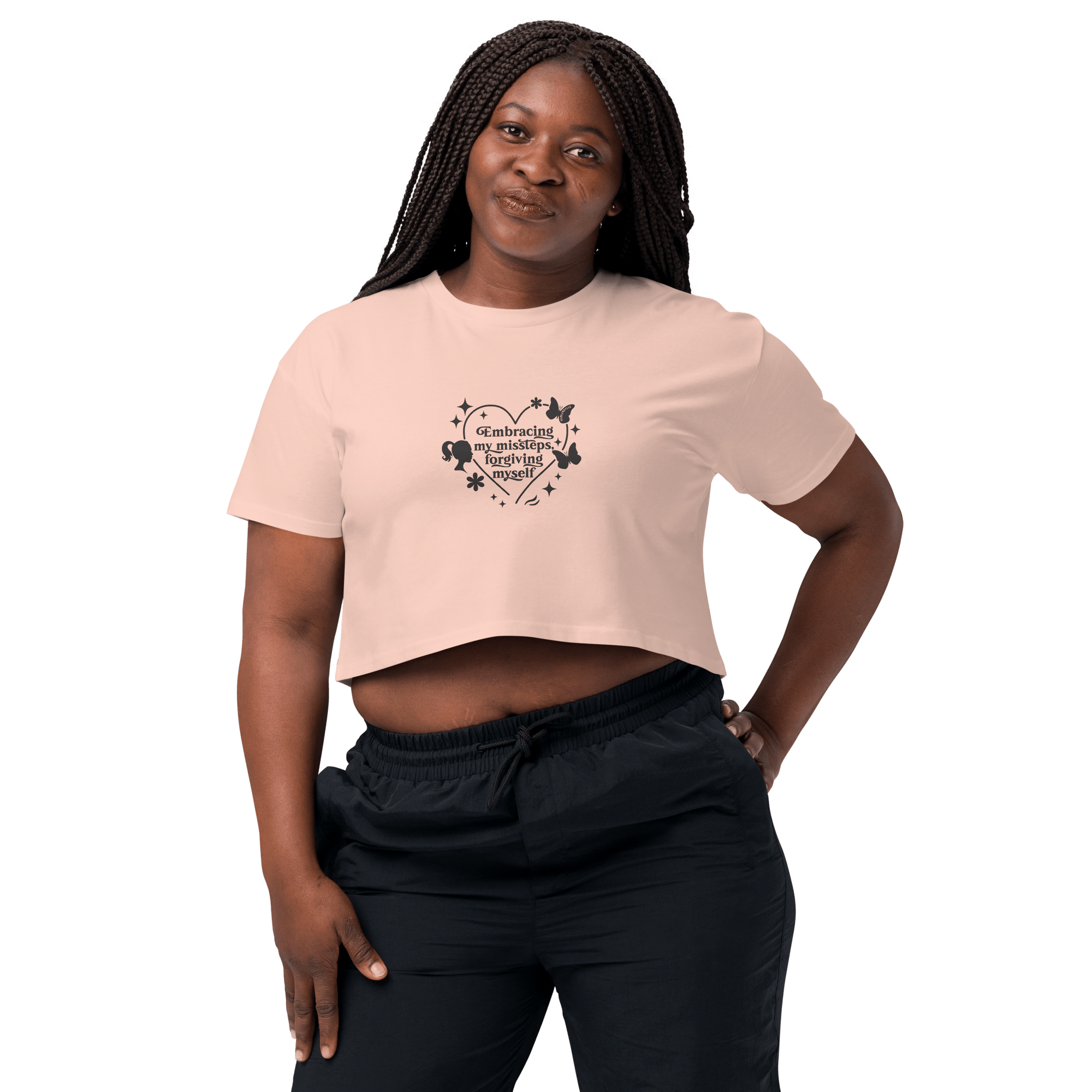 “Women’s Pale Pink Cropped Tank – Motivational Quote Top for Self - Care & Confidence” - SublimeElle Self - Love