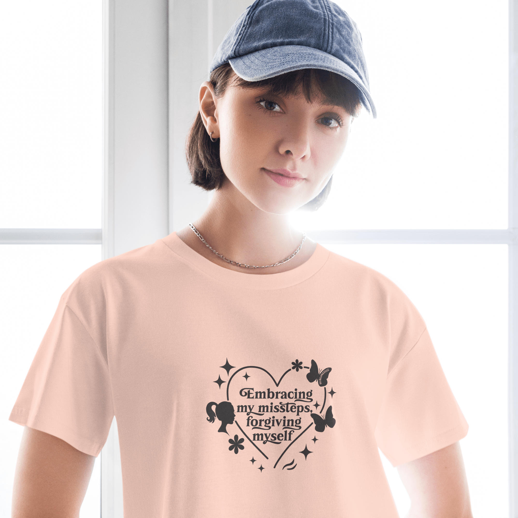 “Women’s Pale Pink Cropped Tank – Motivational Quote Top for Self - Care & Confidence” - SublimeElle Self - Love