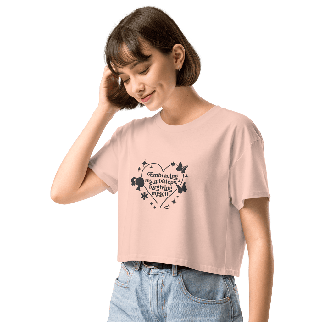 “Women’s Pale Pink Cropped Tank – Motivational Quote Top for Self - Care & Confidence” - SublimeElle Self - Love