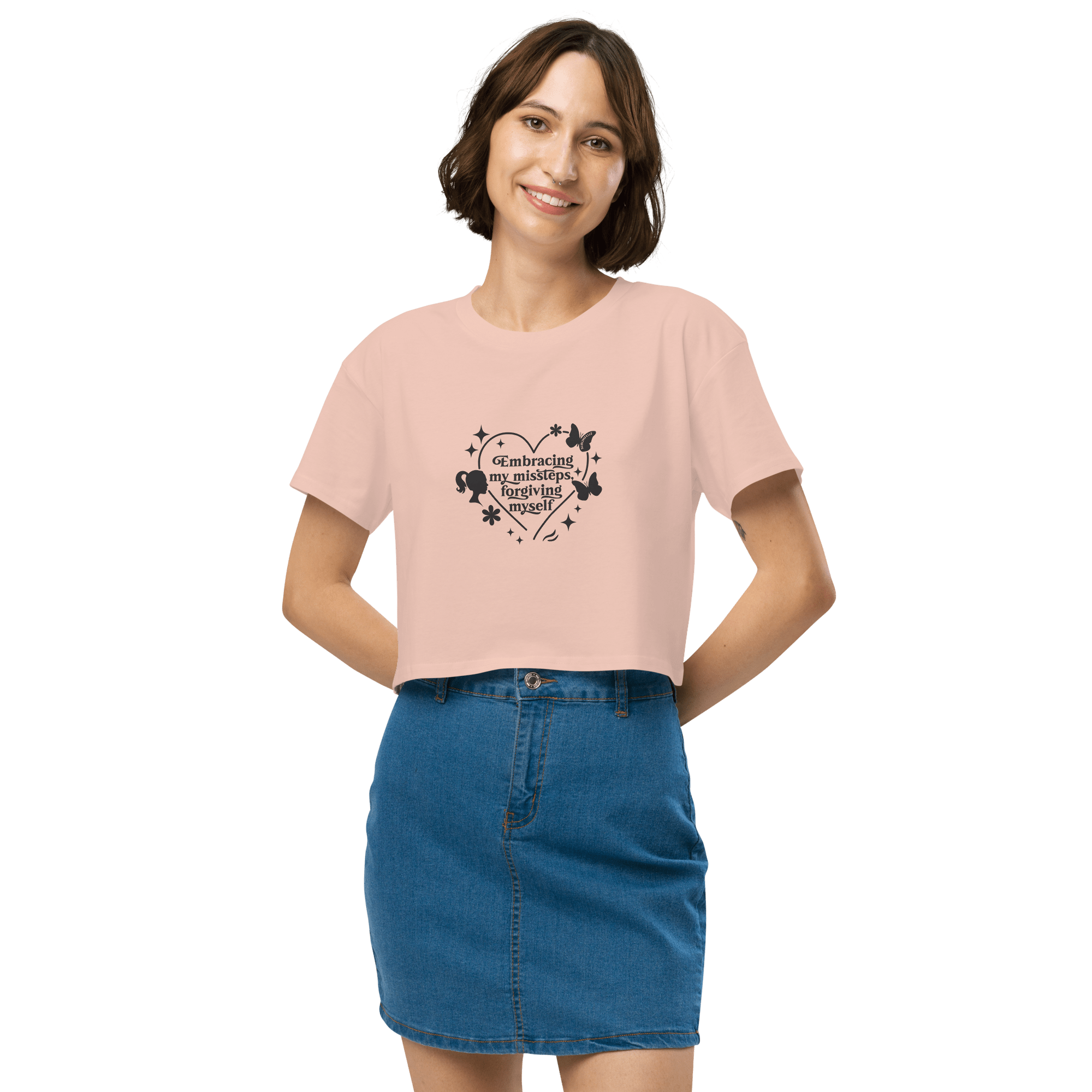 “Women’s Pale Pink Cropped Tank – Motivational Quote Top for Self - Care & Confidence” - SublimeElle Self - Love